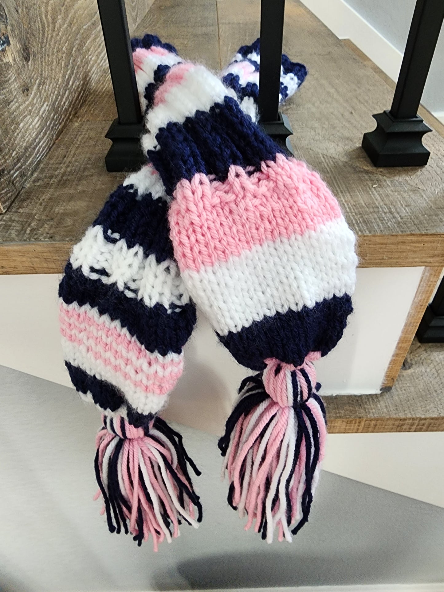 Two Golf Club Head Covers Retro-Vintage Navy, Pink & White with Tassels for Fairway Woods - Austinknittylimits