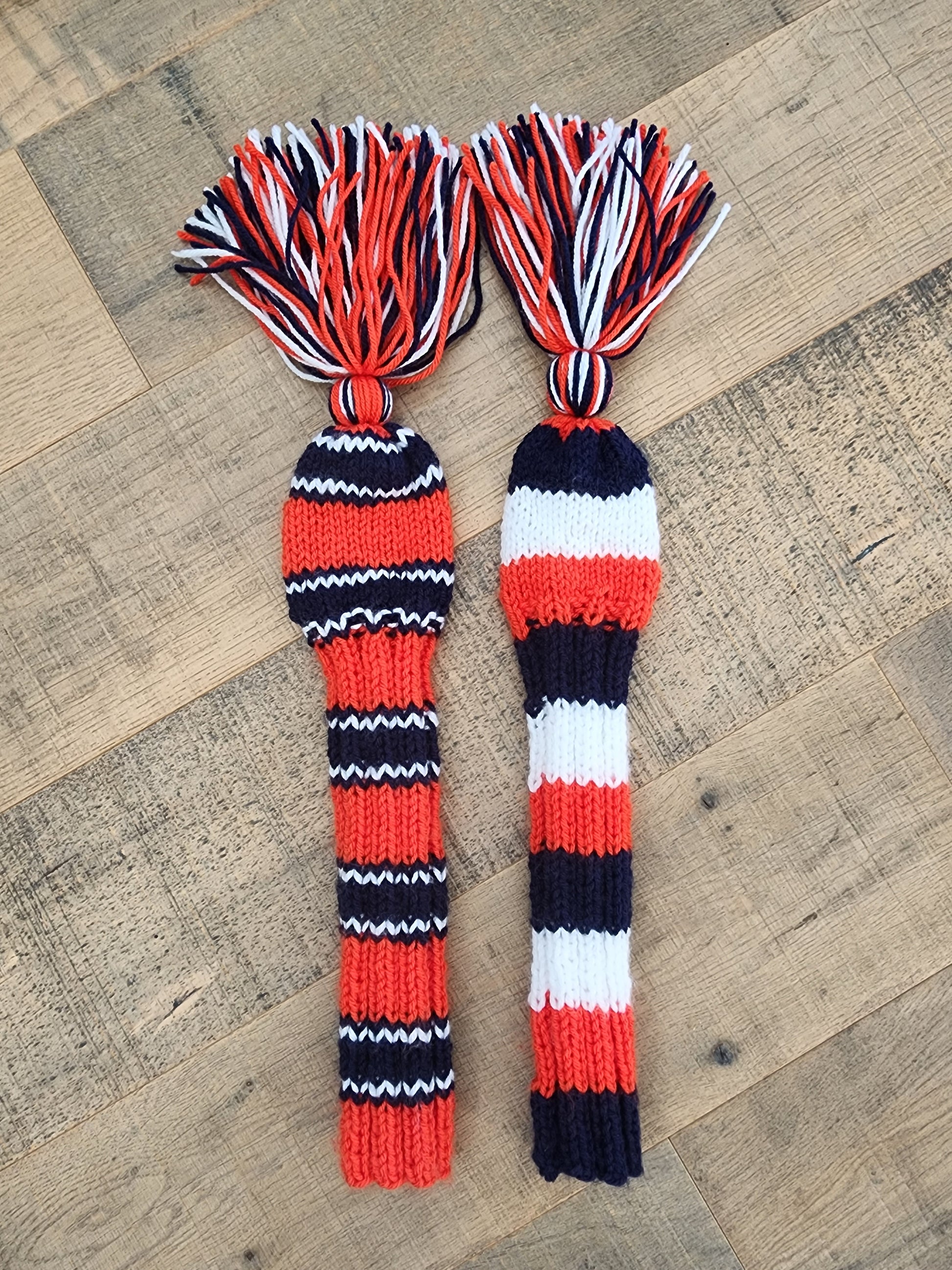 Two Golf Club Head Covers Retro-Vintage Navy, Orange & White with Tassels for Fairway Woods - Austinknittylimits