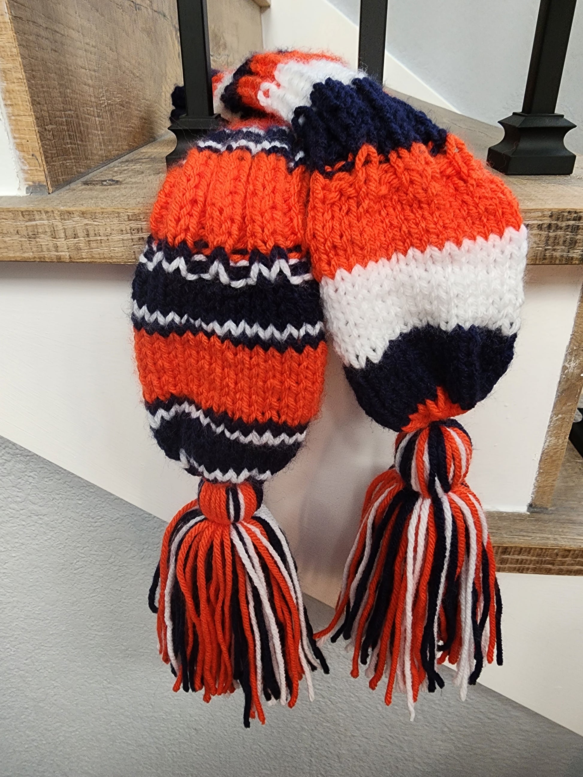 Two Golf Club Head Covers Retro-Vintage Navy, Orange & White with Tassels for Fairway Woods - Austinknittylimits