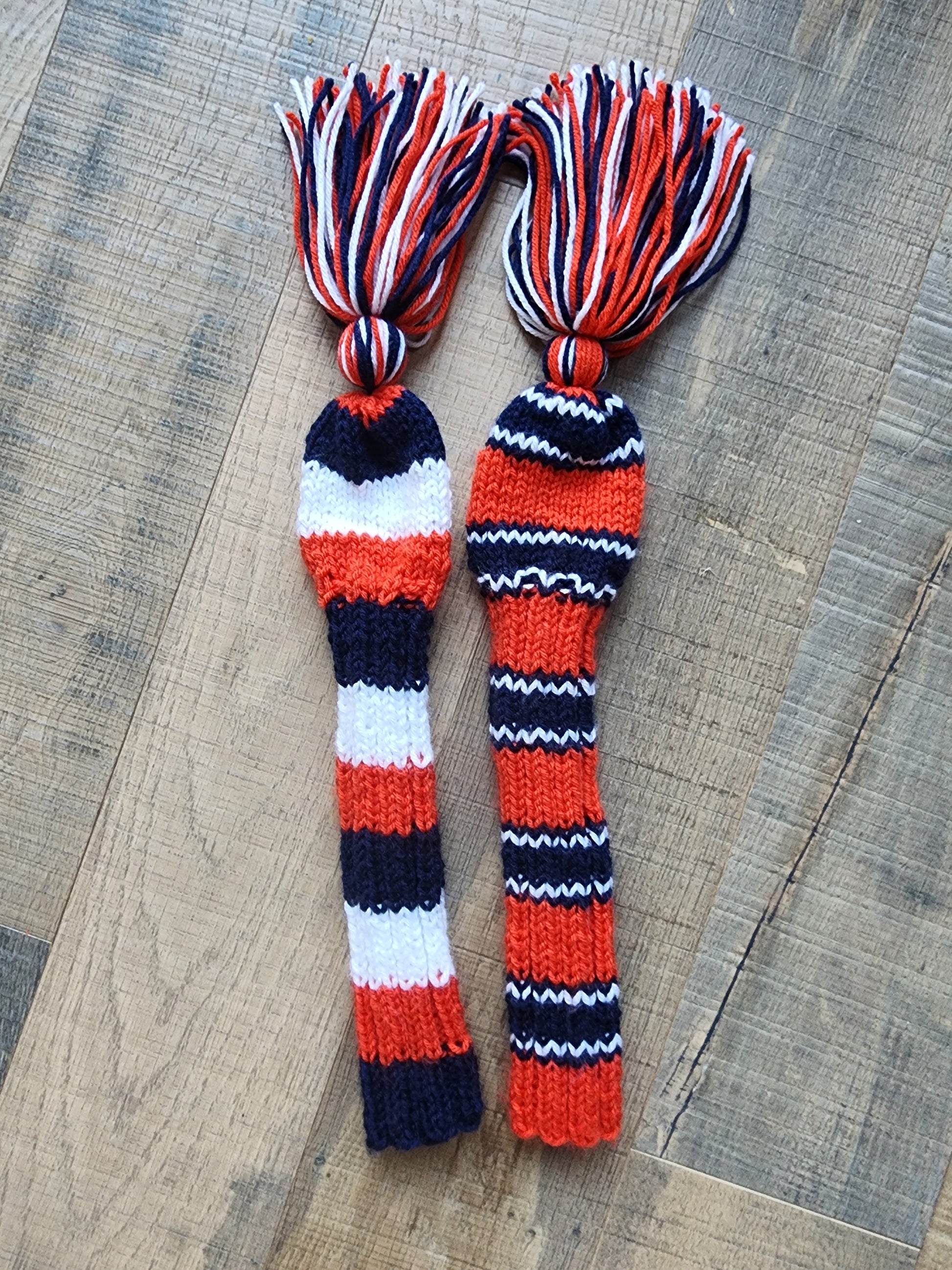 Two Golf Club Head Covers Retro-Vintage Navy, Orange & White with Tassels for Fairway Woods - Austinknittylimits