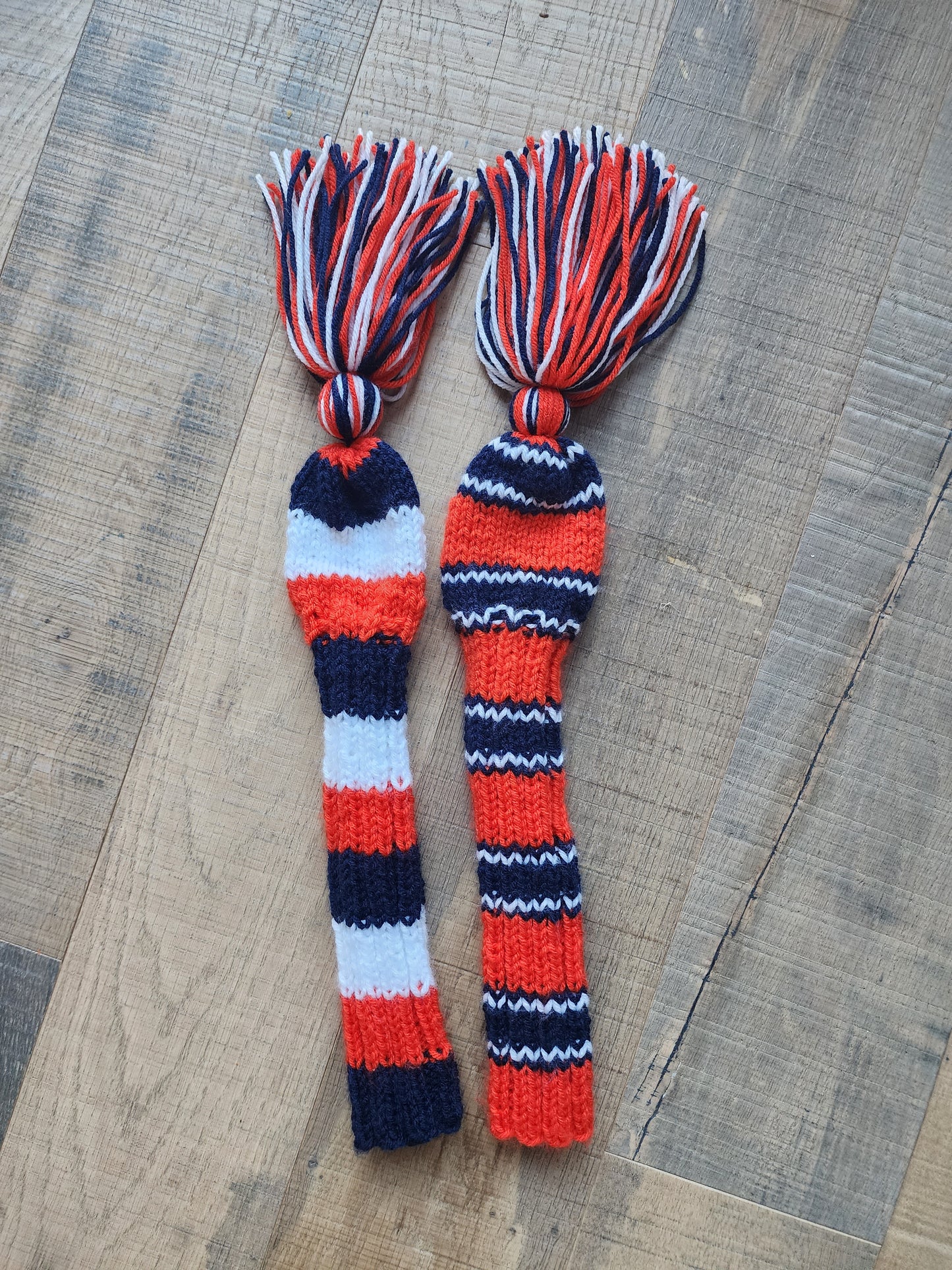 Two Golf Club Head Covers Retro-Vintage Navy, Orange & White with Tassels for Fairway Woods - Austinknittylimits