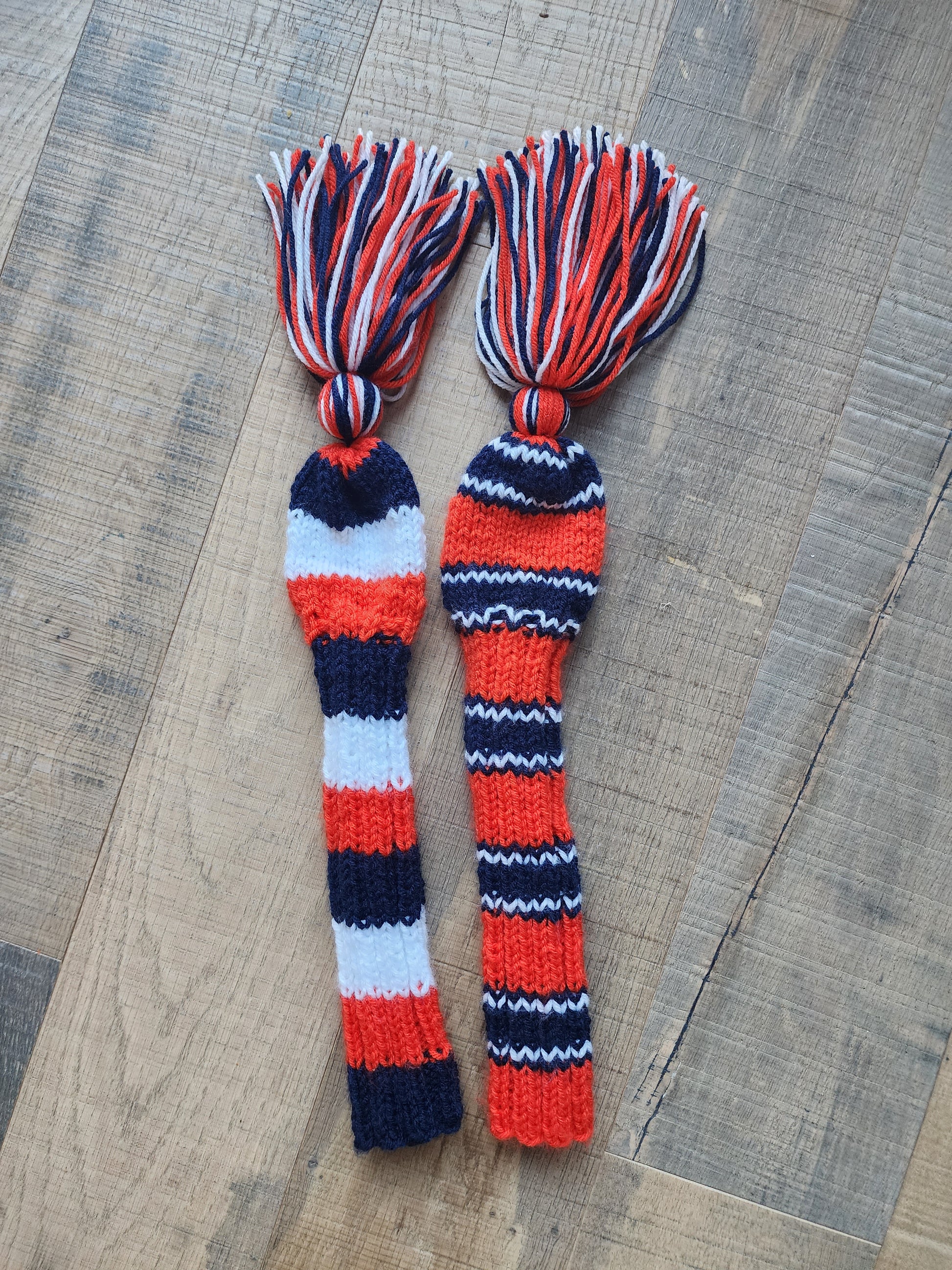 Two Golf Club Head Covers Retro-Vintage Navy, Orange & White with Tassels for Fairway Woods - Austinknittylimits