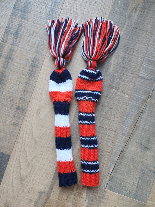 Two Golf Club Head Covers Retro-Vintage Navy, Orange & White with Tassels for Fairway Woods - Austinknittylimits
