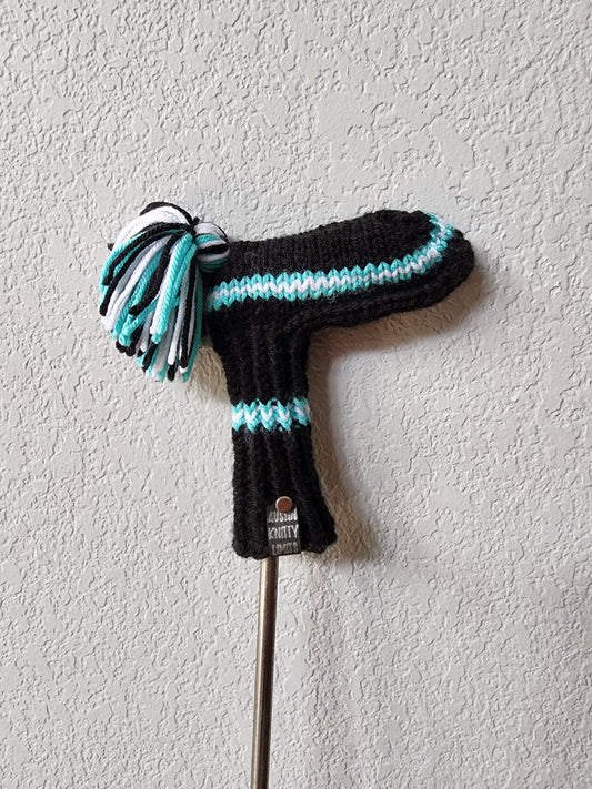 One Golf Club Head Cover Retro-Vintage Black, White & Aqua for Putter