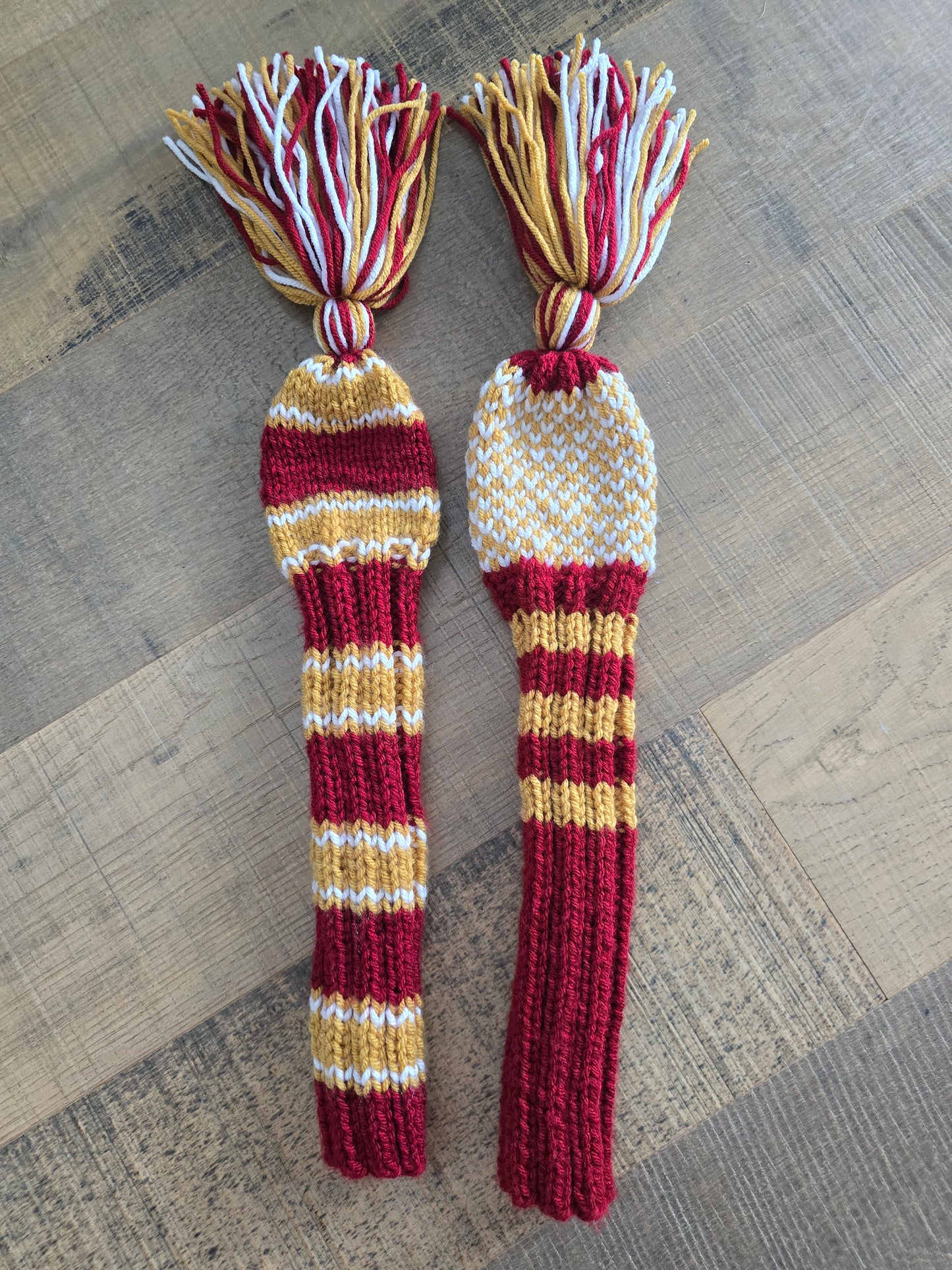 Two Golf Club Head Covers Retro-Vintage Burgundy, Gold & White with Tassels for Fairway Woods
