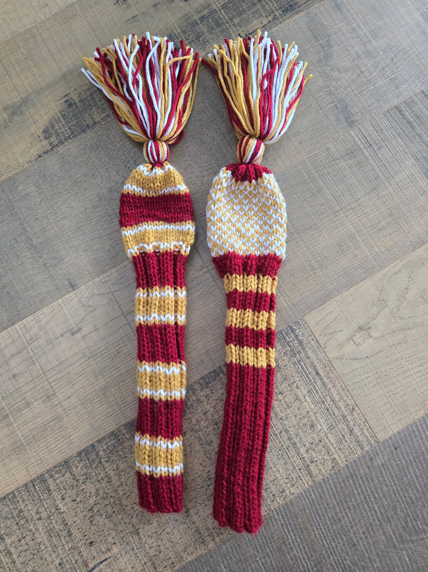 Two Golf Club Head Covers Retro-Vintage Burgundy, Gold & White with Tassels for Fairway Woods
