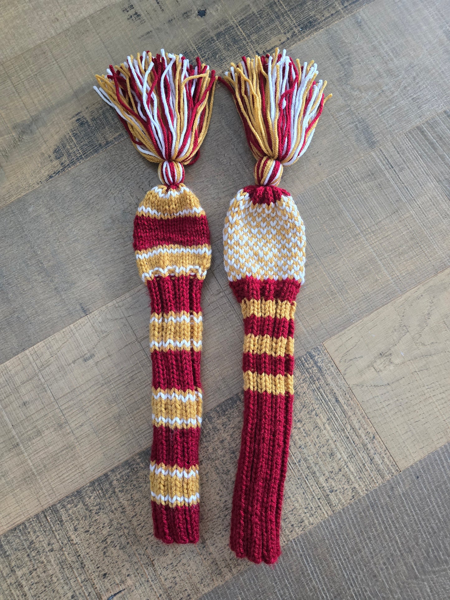 Two Golf Club Head Covers Retro-Vintage Burgundy, Gold & White with Tassels for Fairway Woods