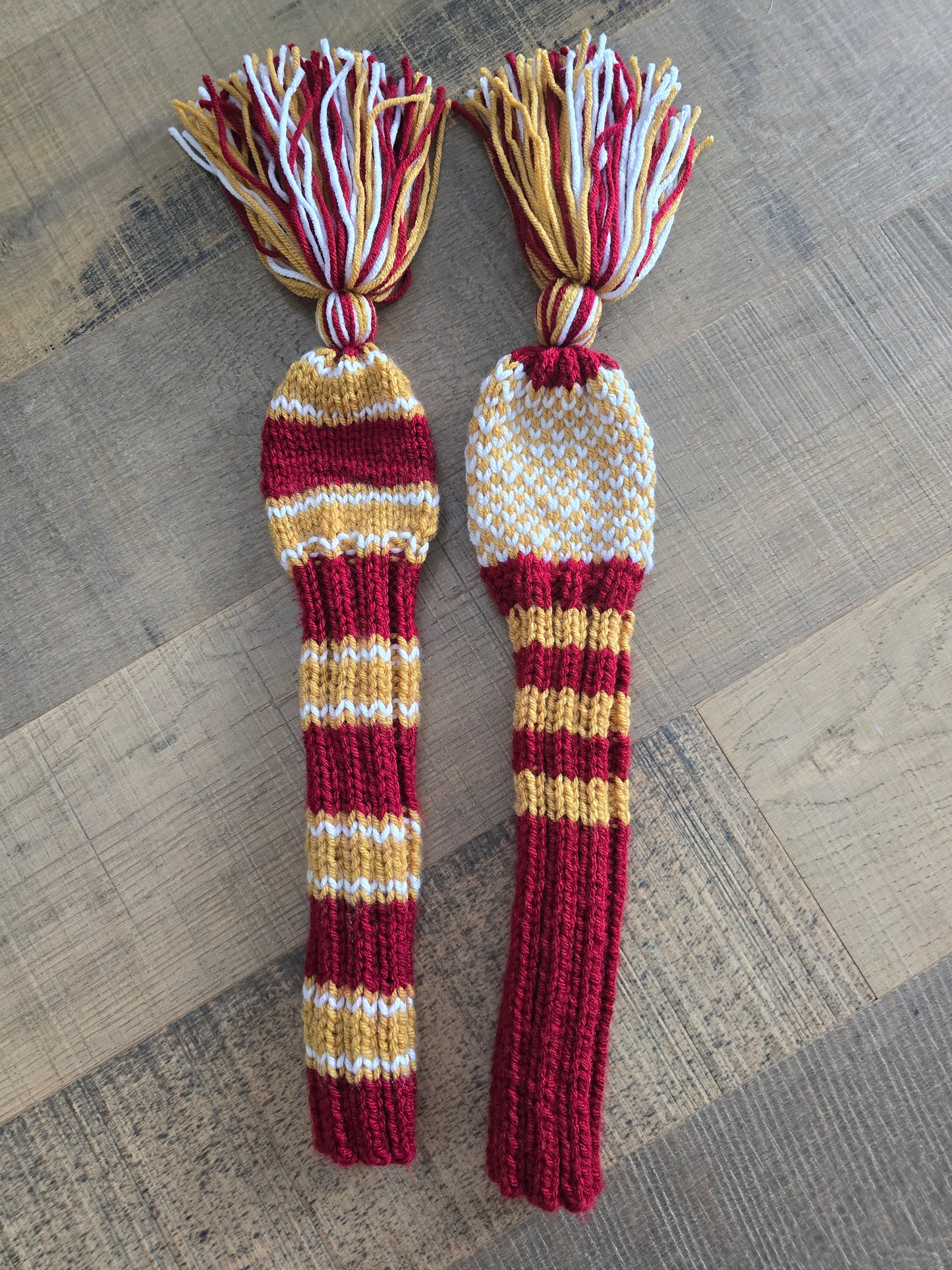 Two Golf Club Head Covers Retro-Vintage Burgundy, Gold & White with Tassels for Fairway Woods