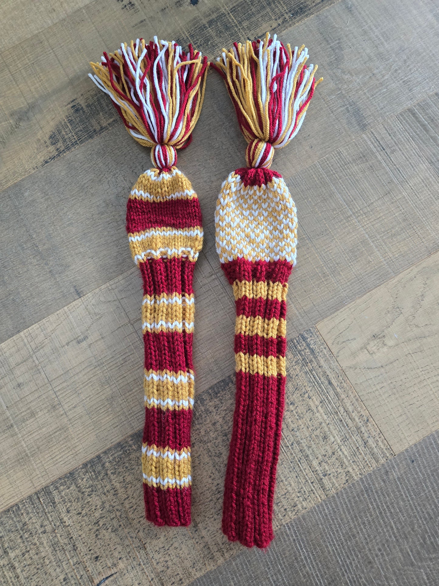 Two Golf Club Head Covers Retro-Vintage Burgundy, Gold & White with Tassels for Fairway Woods