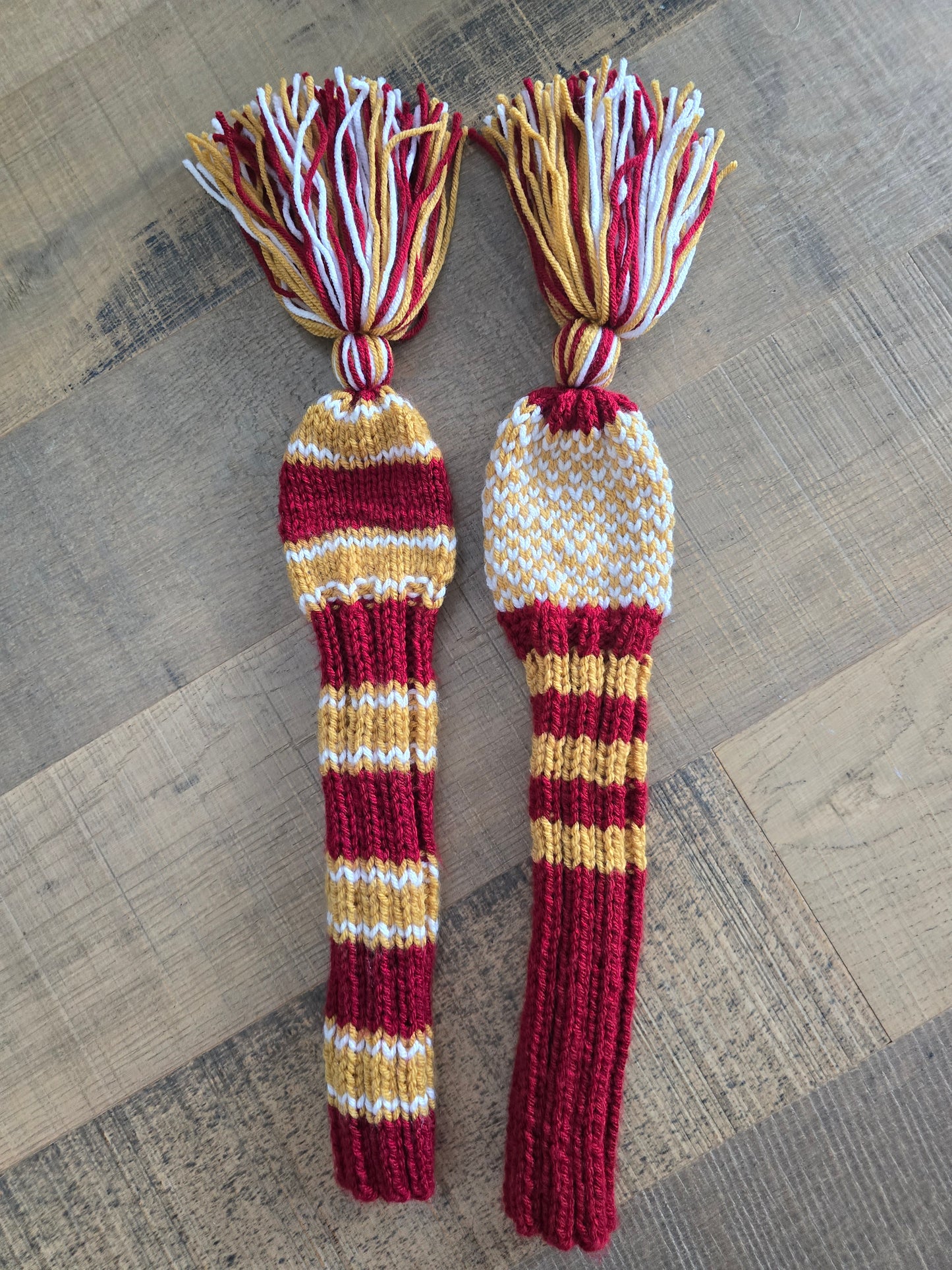 Two Golf Club Head Covers Retro-Vintage Burgundy, Gold & White with Tassels for Fairway Woods