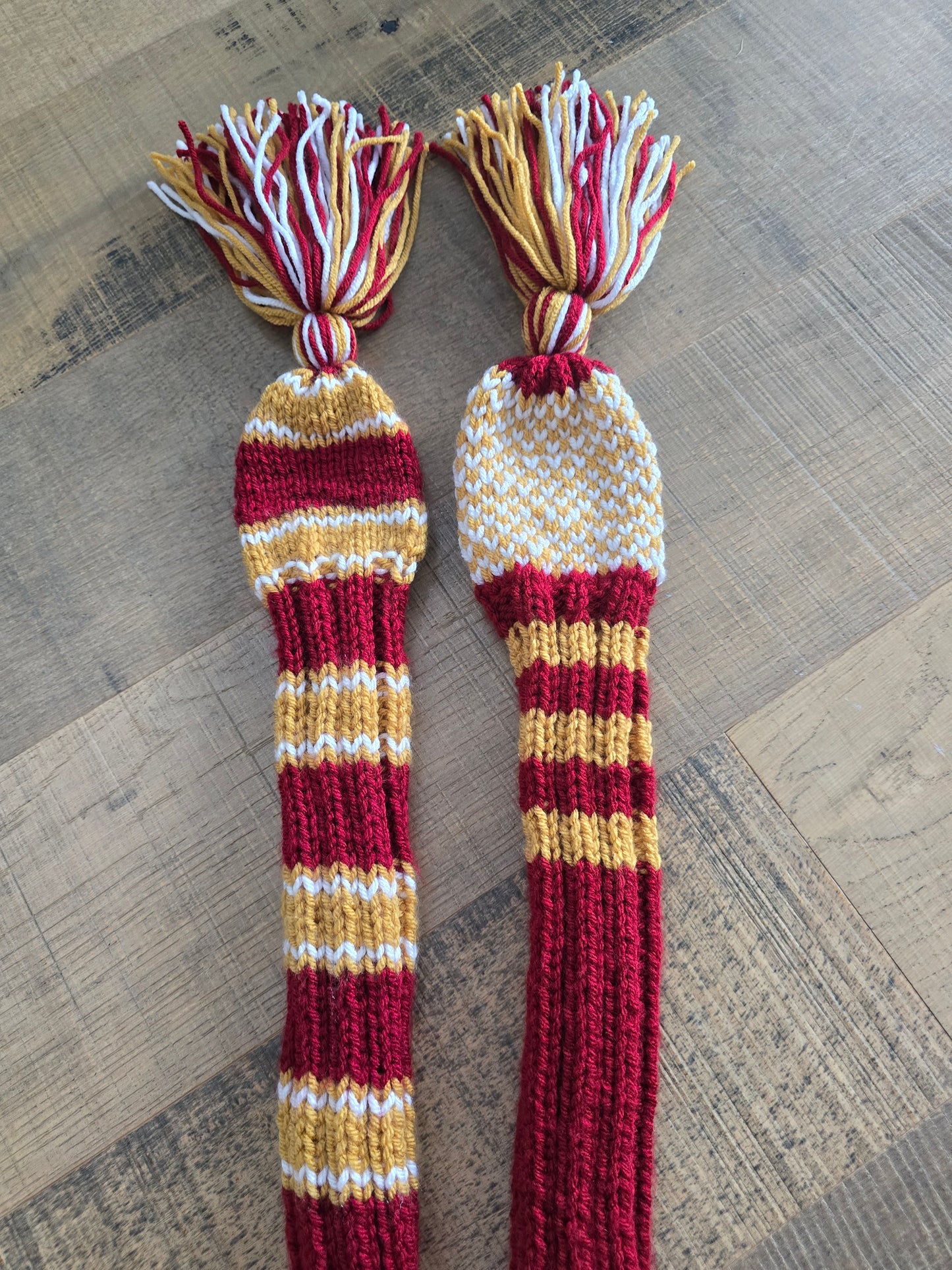Two Golf Club Head Covers Retro-Vintage Burgundy, Gold & White with Tassels for Fairway Woods