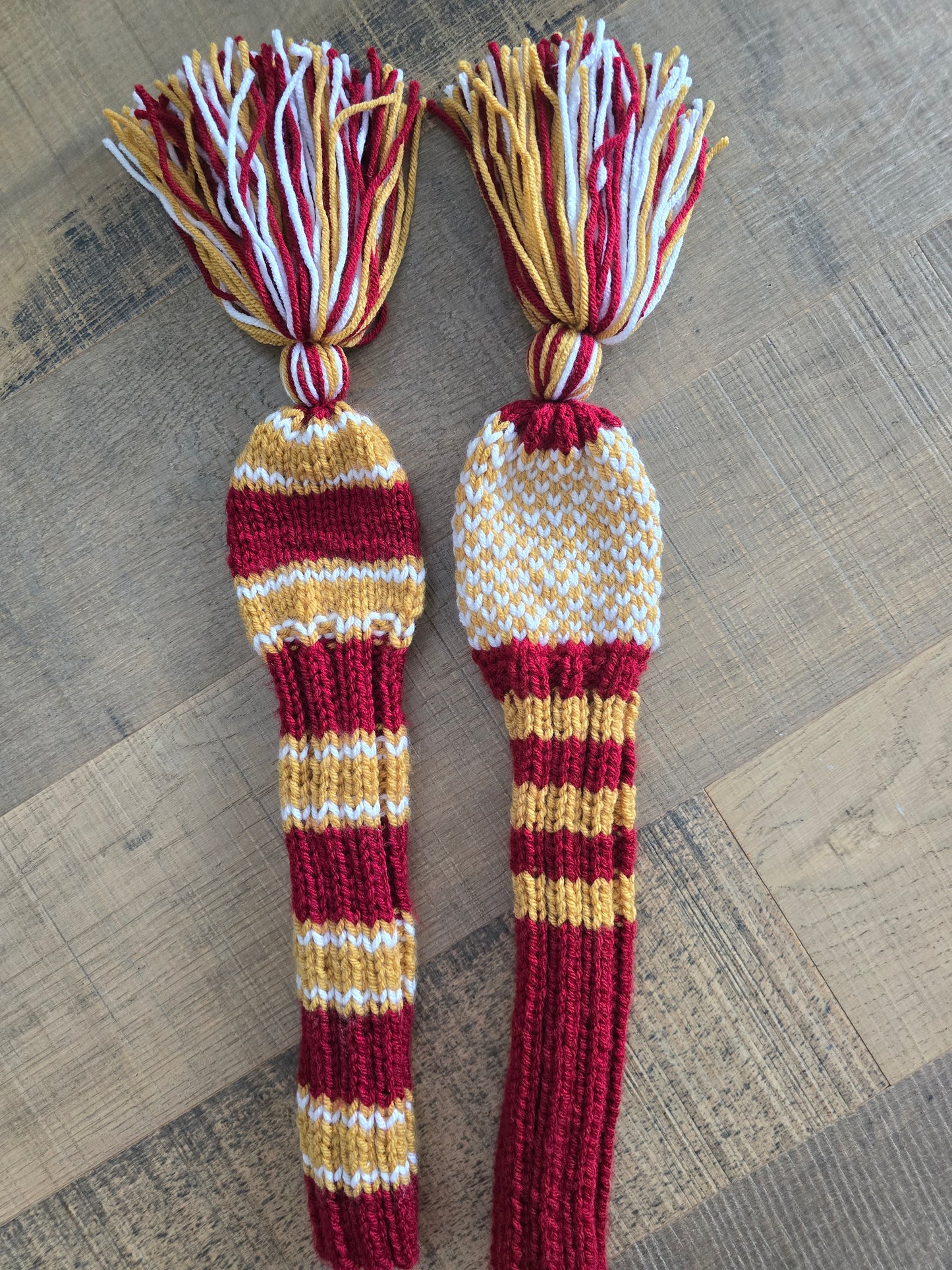 Two Golf Club Head Covers Retro-Vintage Burgundy, Gold & White with Tassels for Fairway Woods