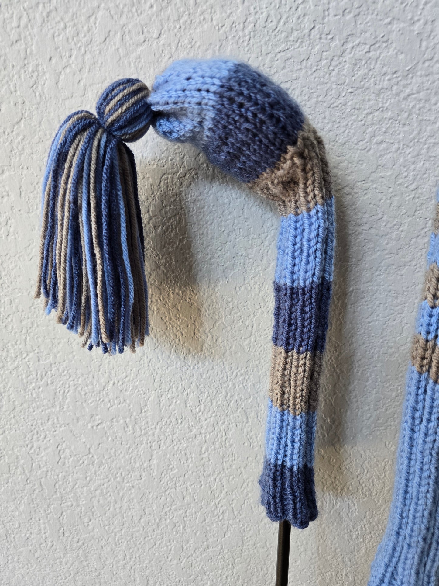 Hand Knit Golf Club Head Covers Retro-Vintage Black, Vlue & Gray with Tassels for Fairway Woods