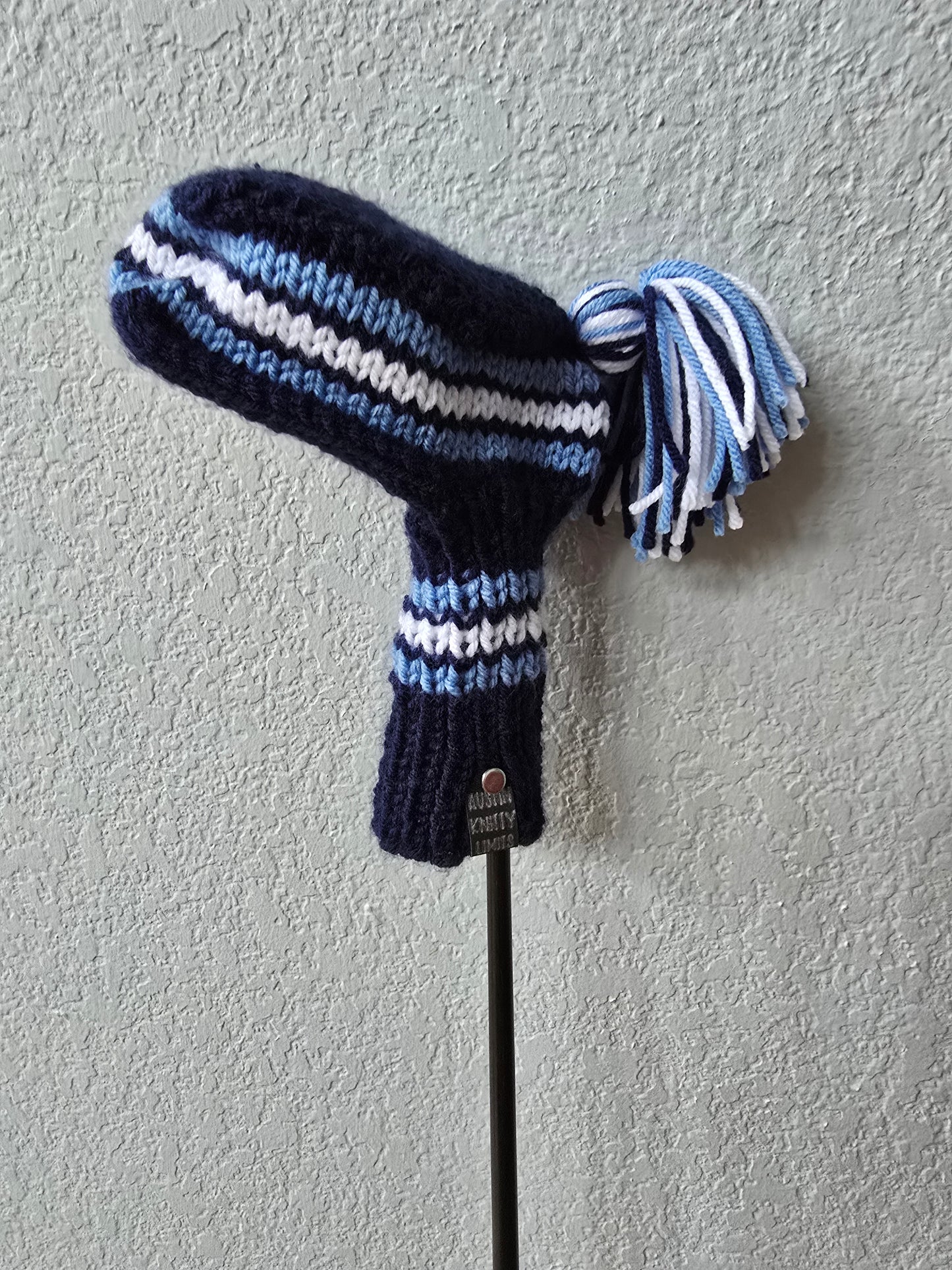 Custom Hand Knit Golf Club Head Cover Retro-Vintage Blue & White for Mallet Putter for Brian