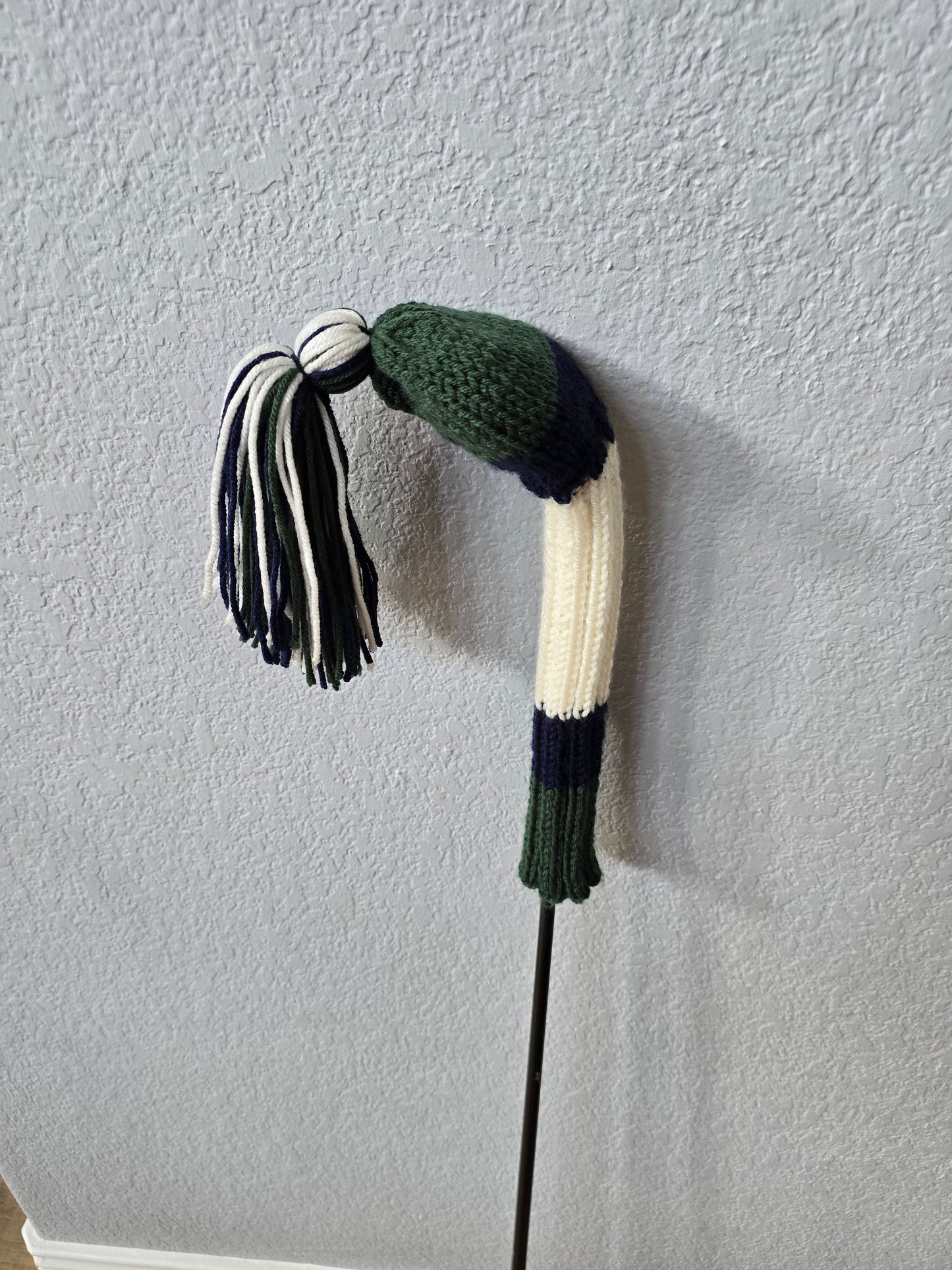 Hand Knit Golf Club Head Covers Retro-Vintage Navy, Green & Ivory Custom Fairway Wood for Shelley