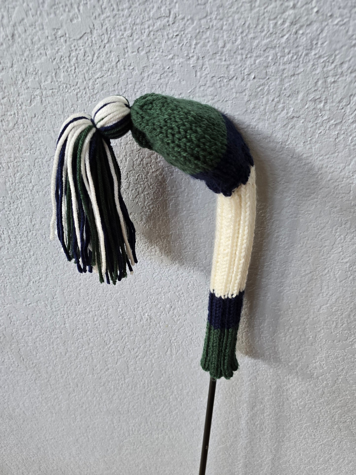 Hand Knit Golf Club Head Covers Retro-Vintage Navy, Green & Ivory Custom Fairway Wood for Shelley