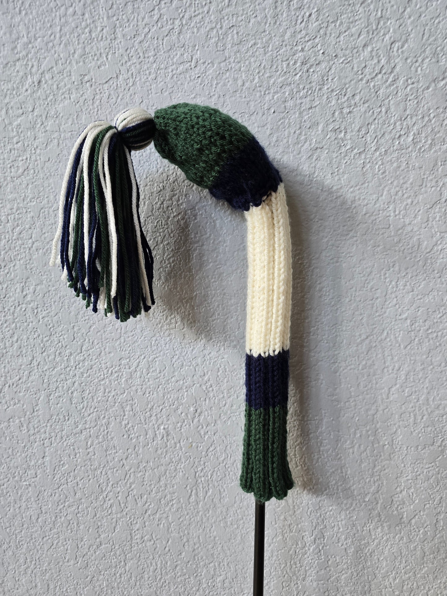 Hand Knit Golf Club Head Covers Retro-Vintage Navy, Green & Ivory Custom Fairway Wood for Shelley