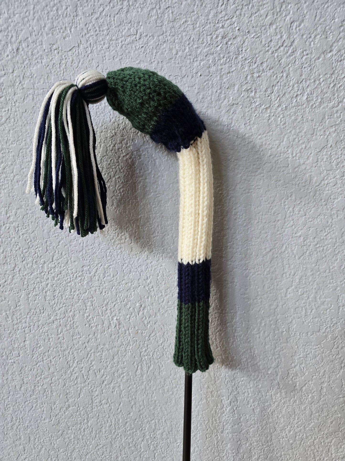 Hand Knit Golf Club Head Covers Retro-Vintage Navy, Green & Ivory Custom Fairway Wood for Shelley