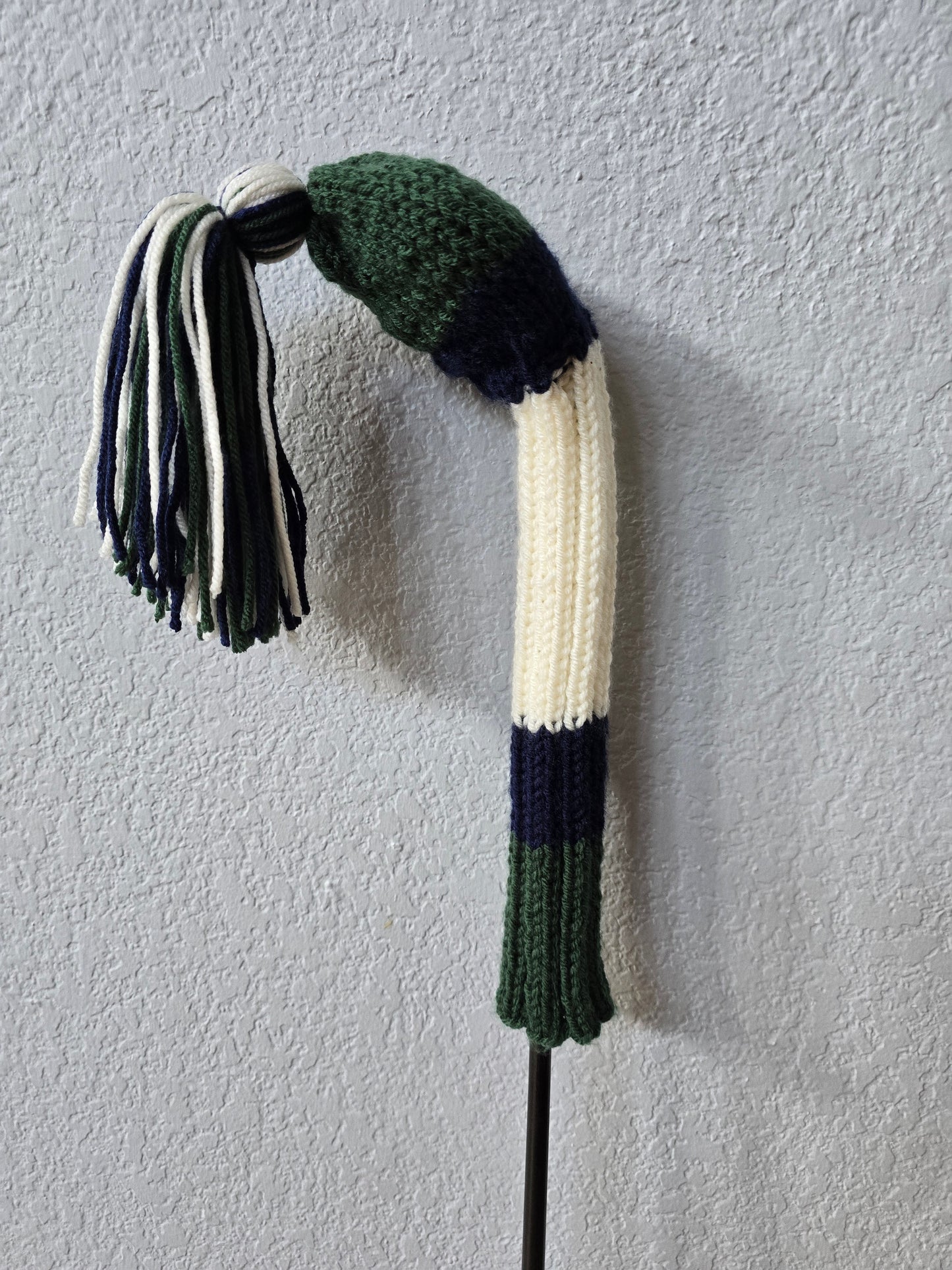 Hand Knit Golf Club Head Covers Retro-Vintage Navy, Green & Ivory Custom Fairway Wood for Shelley