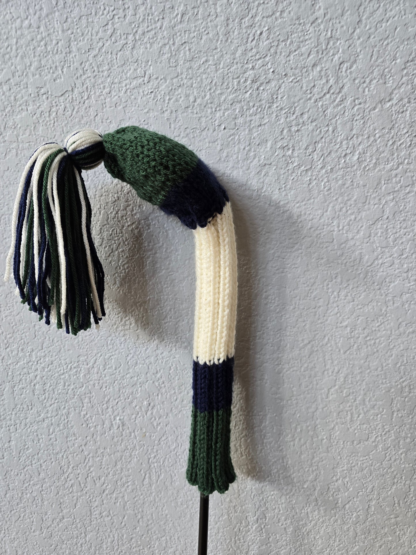 Hand Knit Golf Club Head Covers Retro-Vintage Navy, Green & Ivory Custom Fairway Wood for Shelley