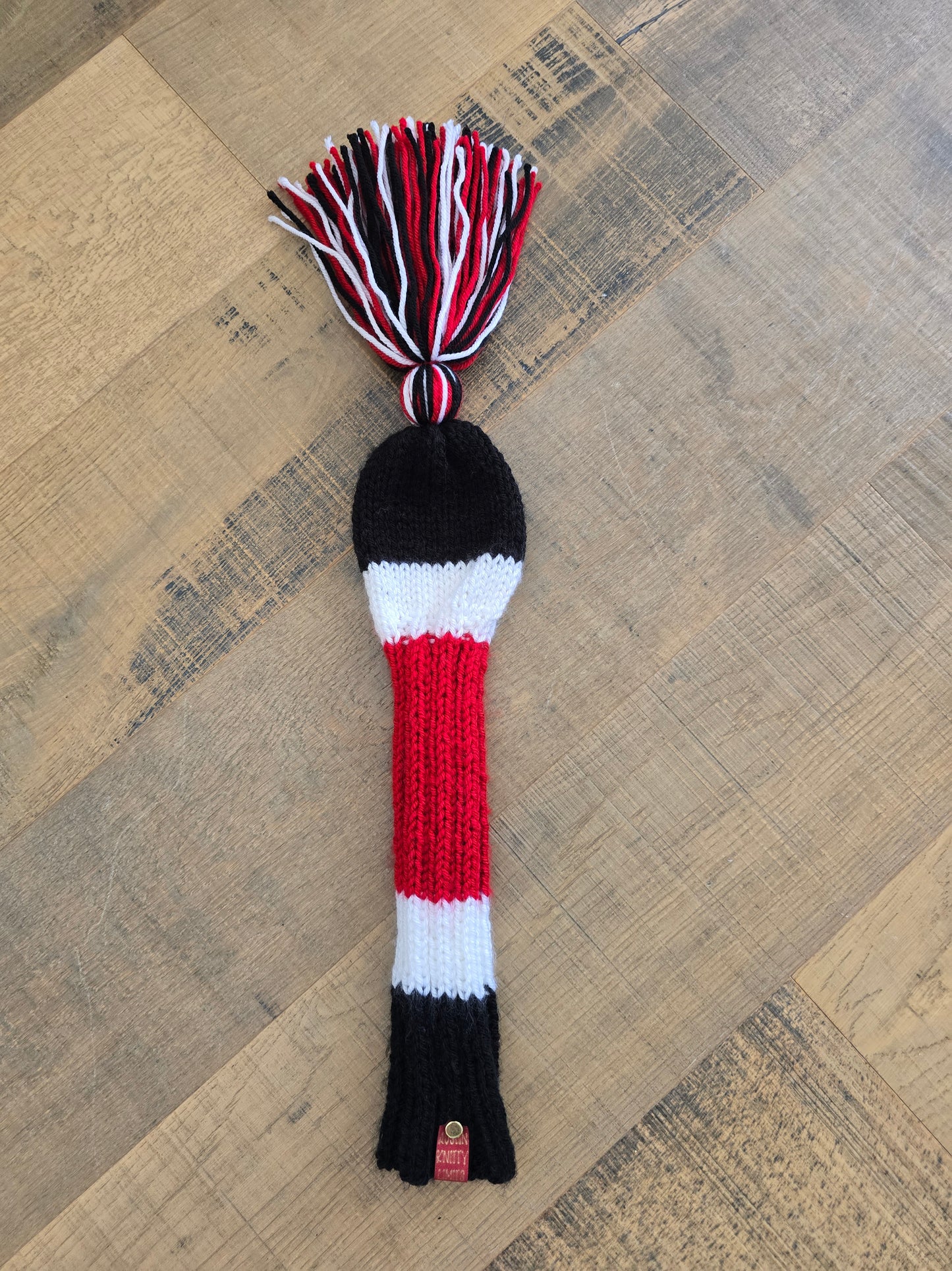 Custom Hand Knit Golf Club Head Cover Retro-Vintage Black, Red & White with Tassel for Fairway Wood for Brad