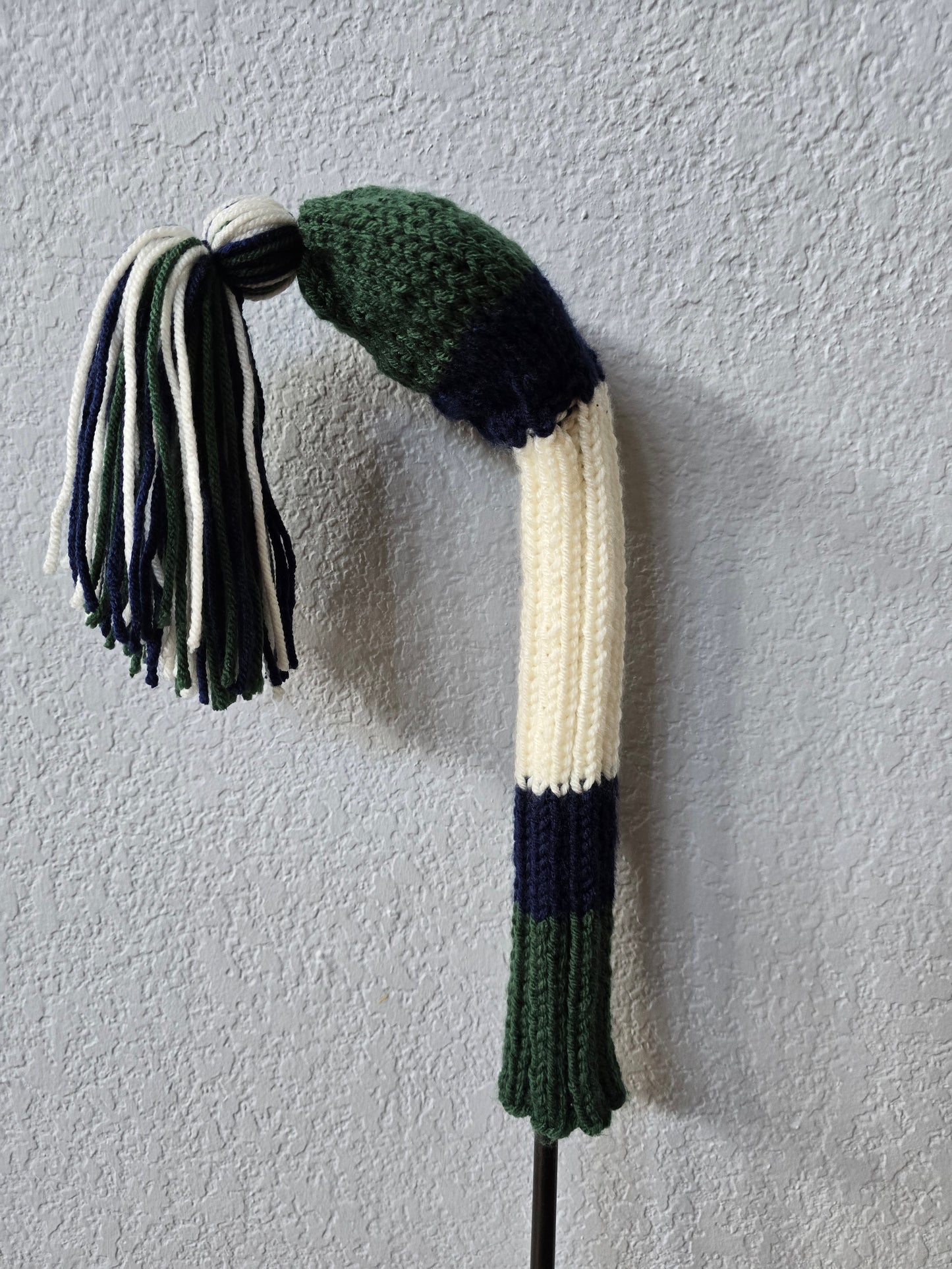 Hand Knit Golf Club Head Covers Retro-Vintage Navy, Green & Ivory Custom Fairway Wood for Shelley