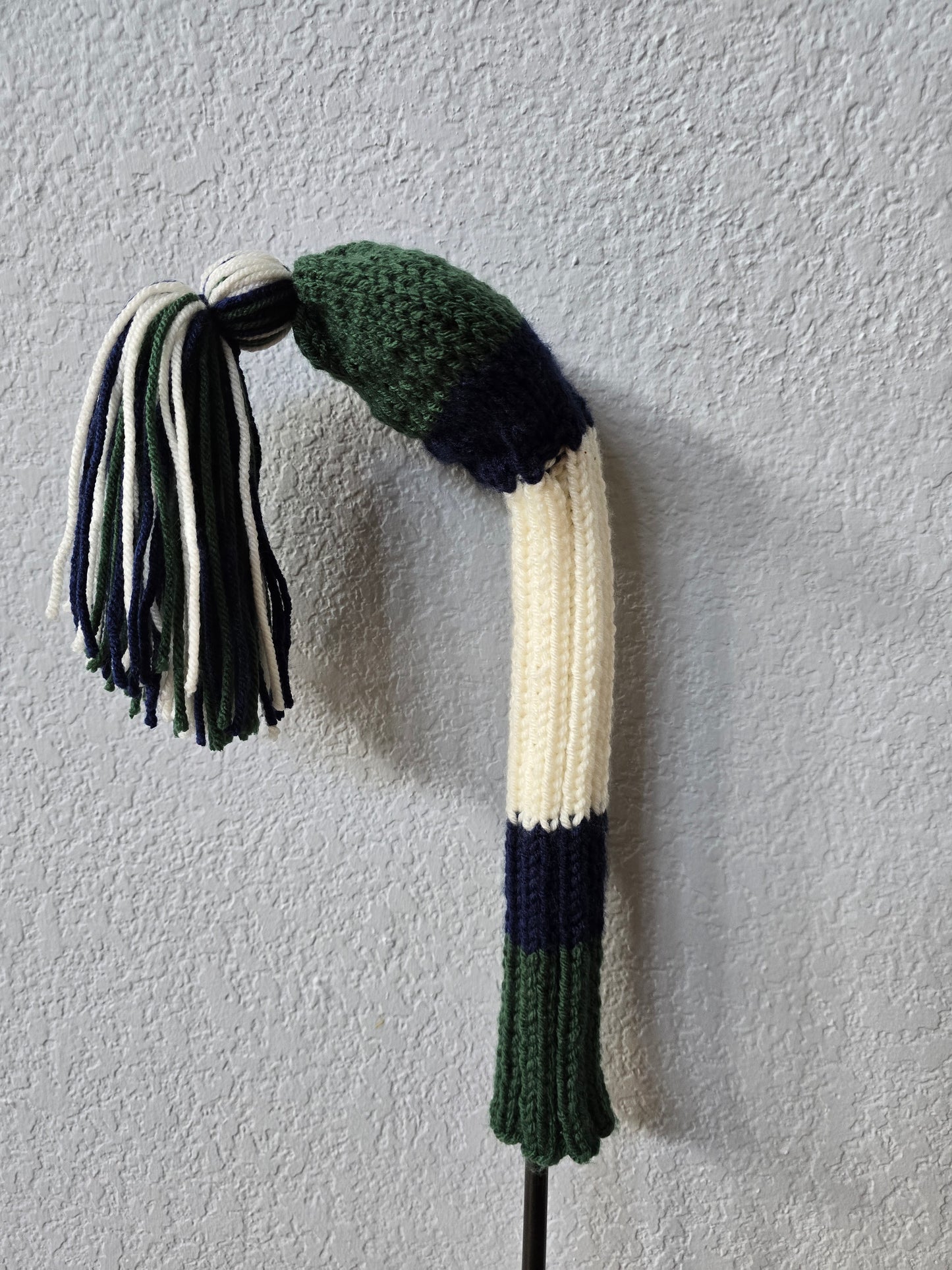 Hand Knit Golf Club Head Covers Retro-Vintage Navy, Green & Ivory Custom Fairway Wood for Shelley