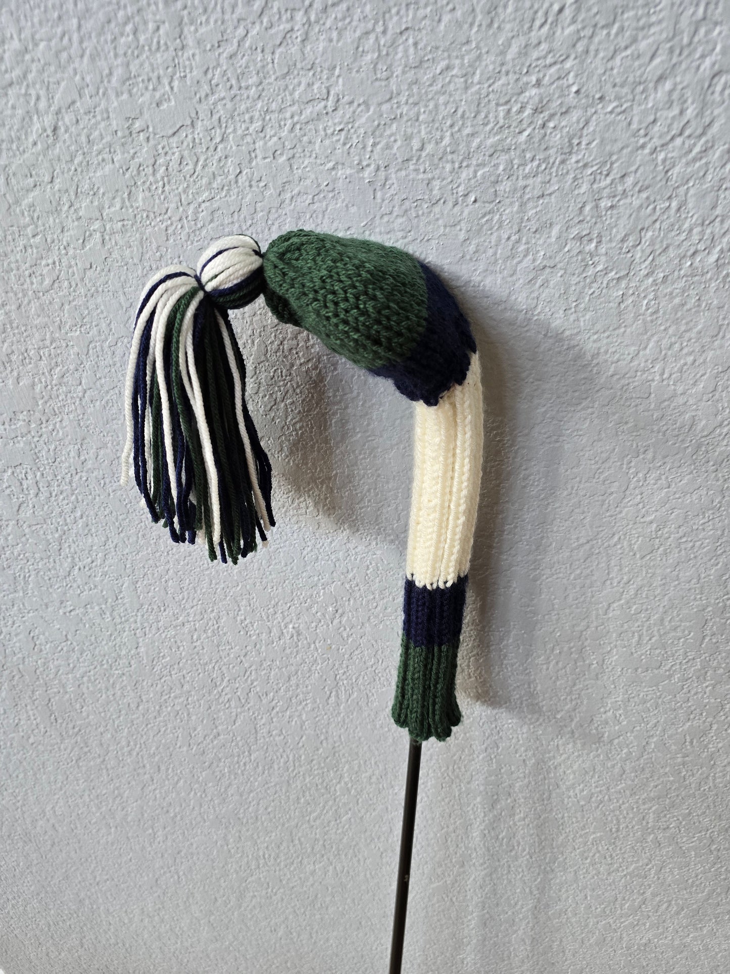Hand Knit Golf Club Head Covers Retro-Vintage Navy, Green & Ivory Custom Fairway Wood for Shelley
