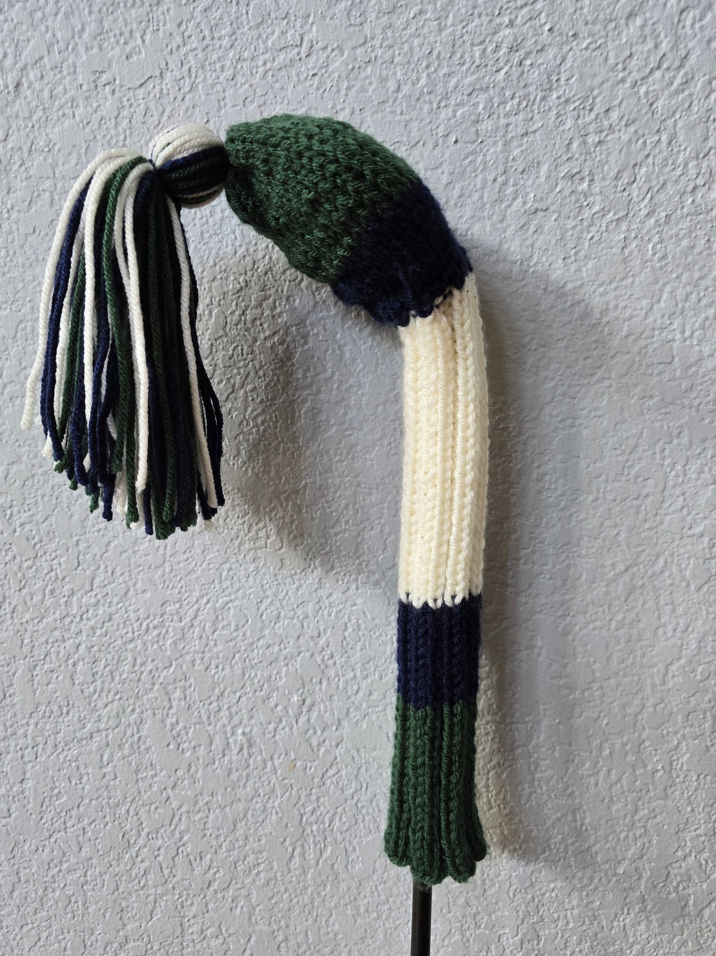 Hand Knit Golf Club Head Covers Retro-Vintage Navy, Green & Ivory Custom Fairway Wood for Shelley