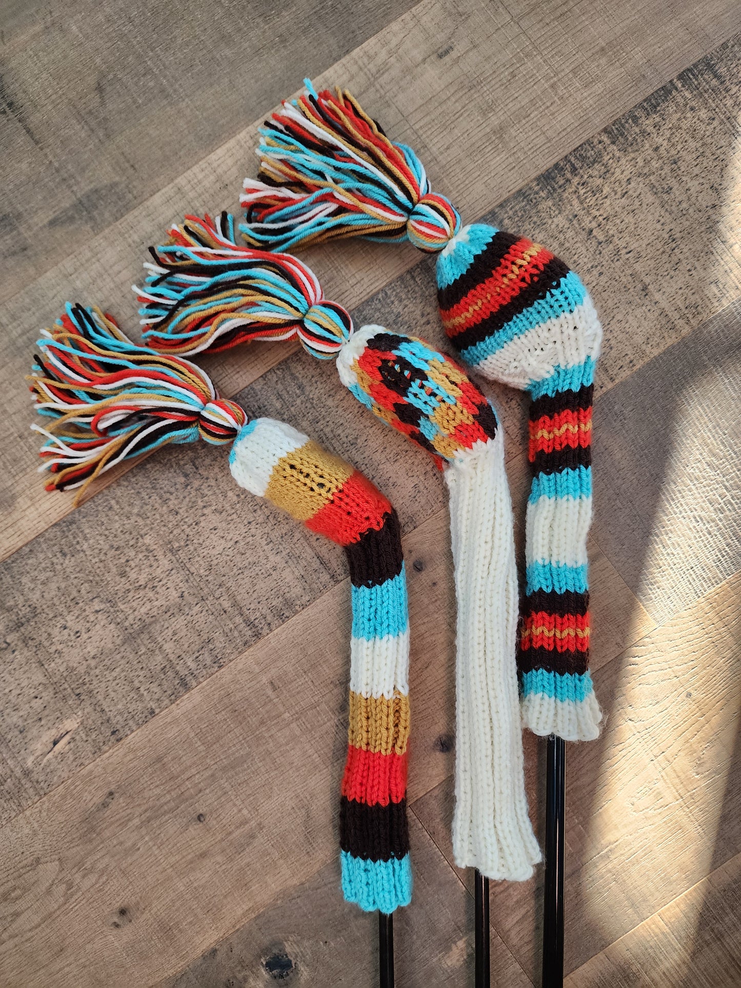 Multi Color Hand Knit Driver, 3 Wood & 5 Wood Covers with Tassels - Austinknittylimits