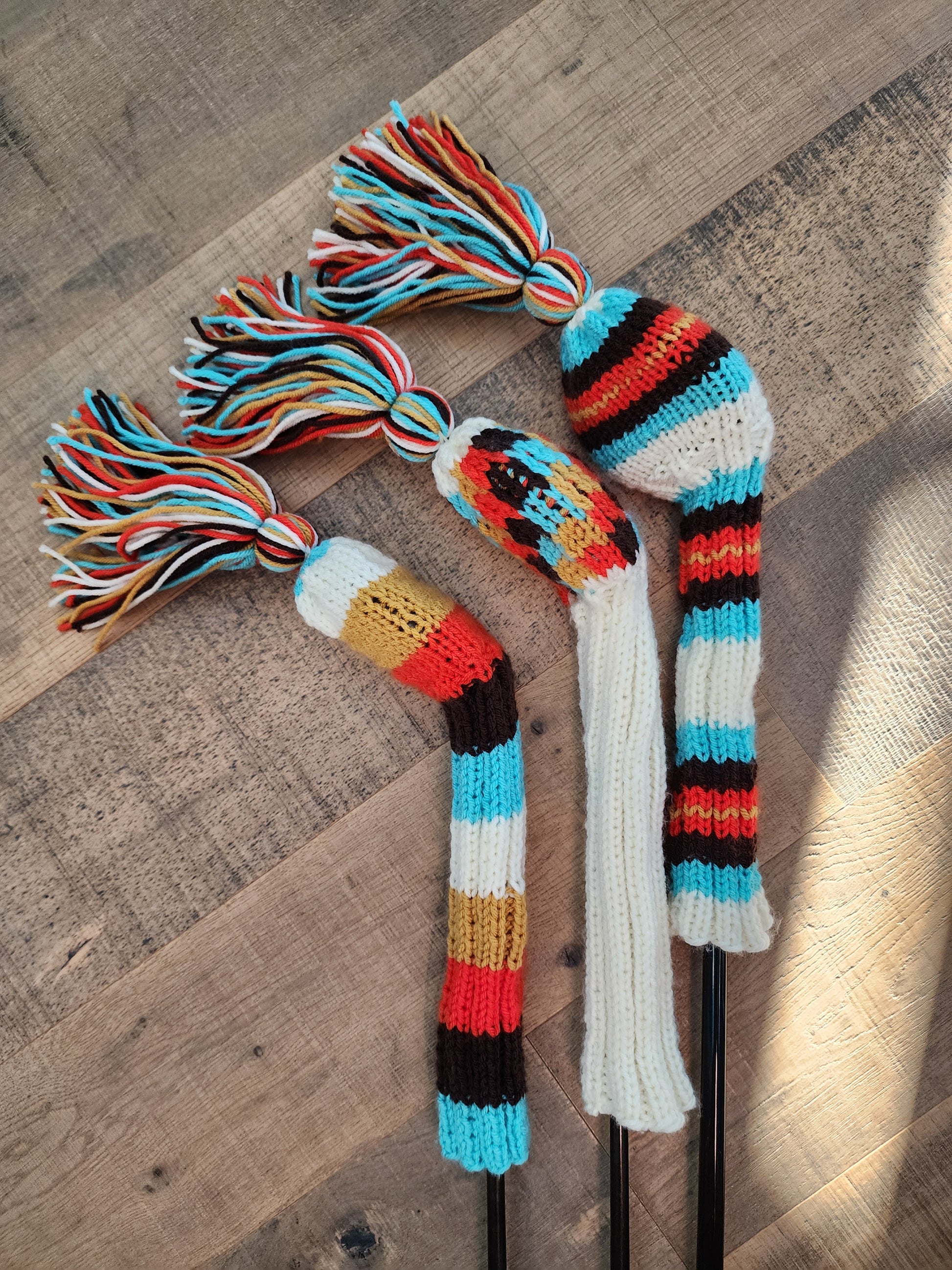 Multi Color Hand Knit Driver, 3 Wood & 5 Wood Covers with Tassels - Austinknittylimits