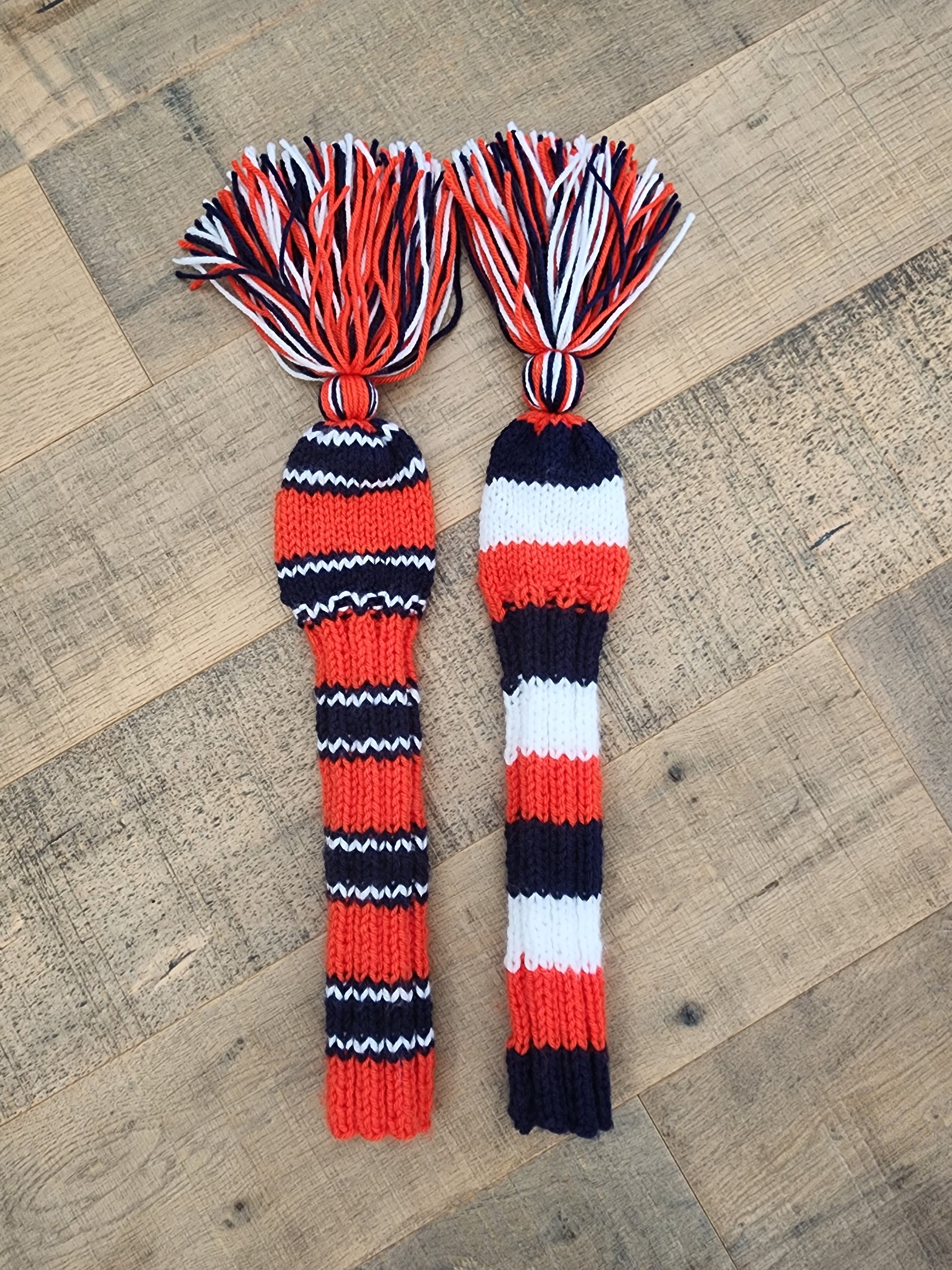 Two Golf Club Head Covers Retro-Vintage Navy, Orange & White with Tassels for Fairway Woods - Austinknittylimits
