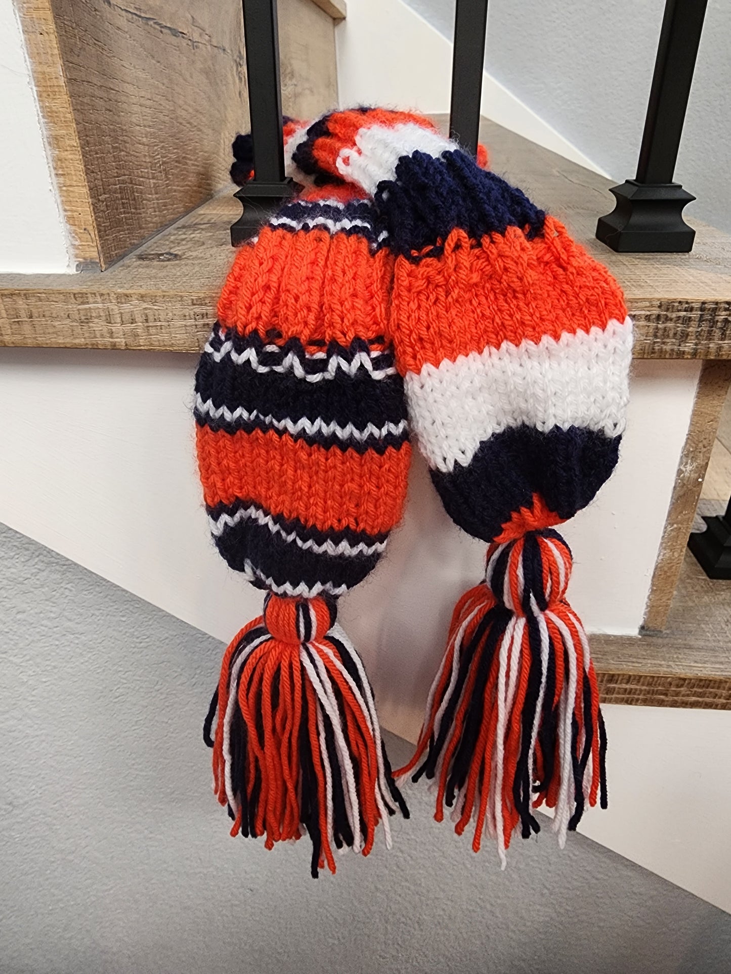 Two Golf Club Head Covers Retro-Vintage Navy, Orange & White with Tassels for Fairway Woods - Austinknittylimits