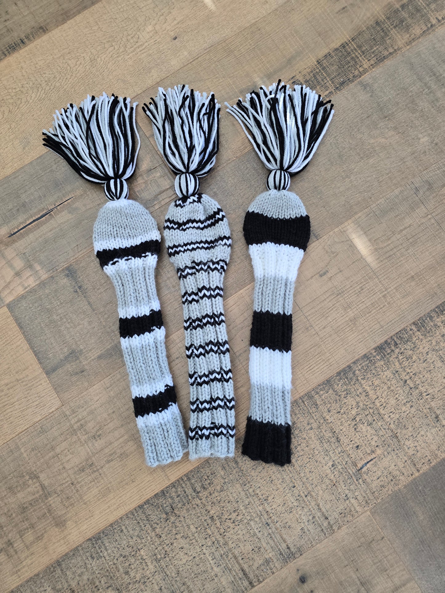 Custom Golf Club Covers Hand Knit Gray, Black & White for Hybrids for Gordie