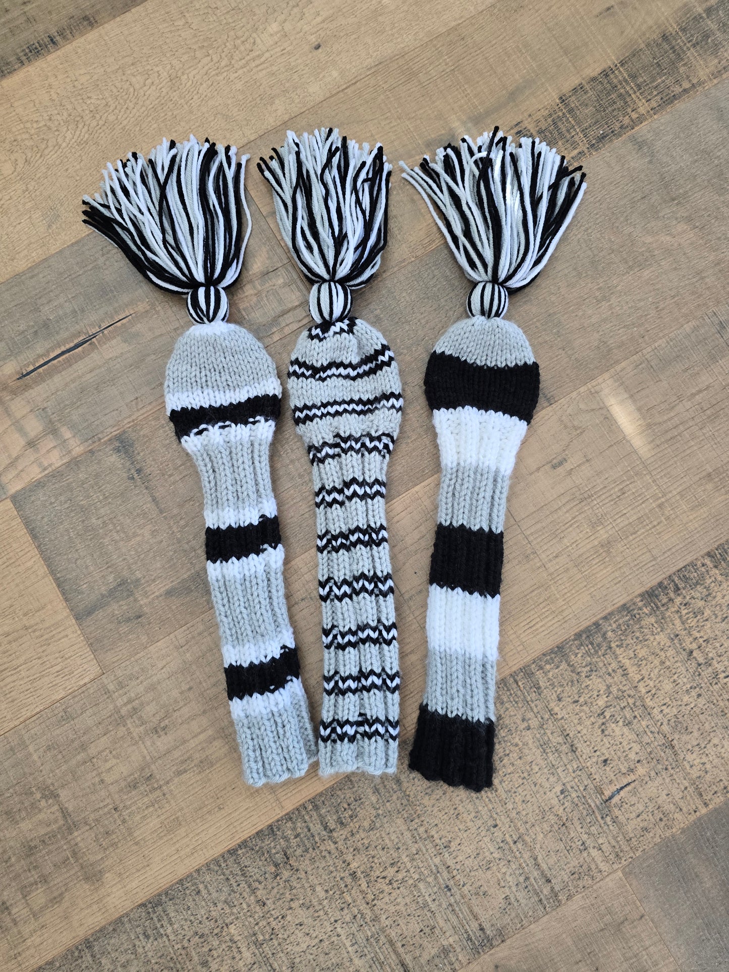 Custom Golf Club Covers Hand Knit Gray, Black & White for Hybrids for Gordie