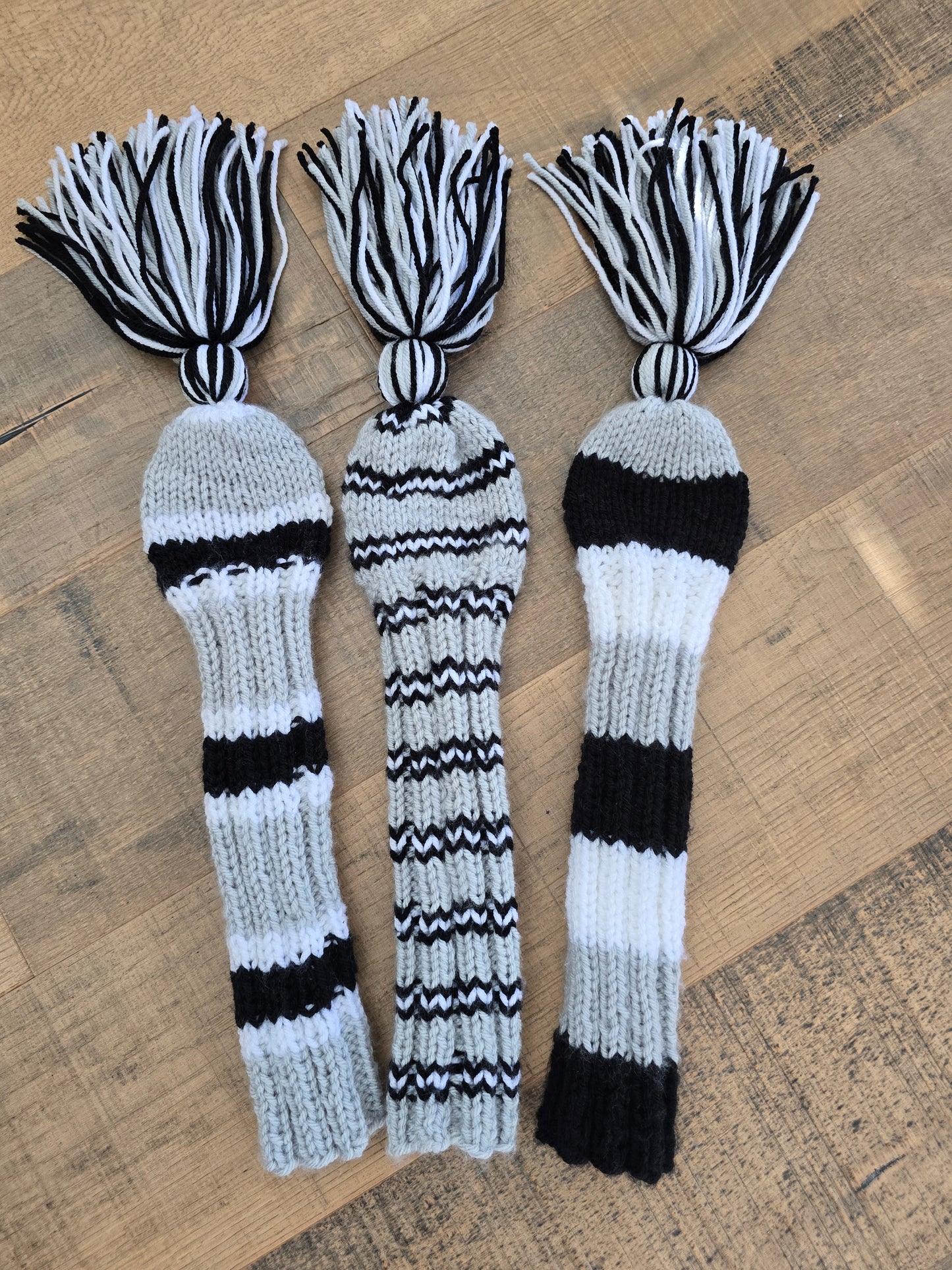 Custom Golf Club Covers Hand Knit Gray, Black & White for Hybrids for Gordie