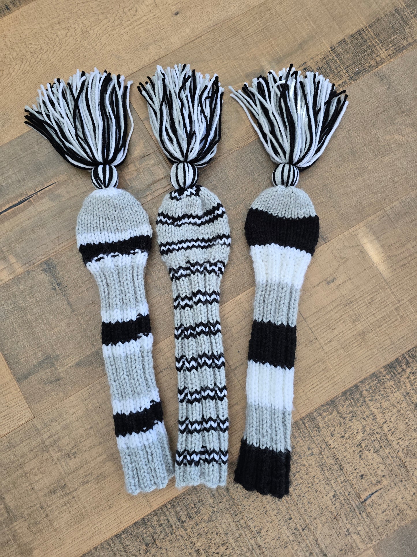 Custom Golf Club Covers Hand Knit Gray, Black & White for Hybrids for Gordie