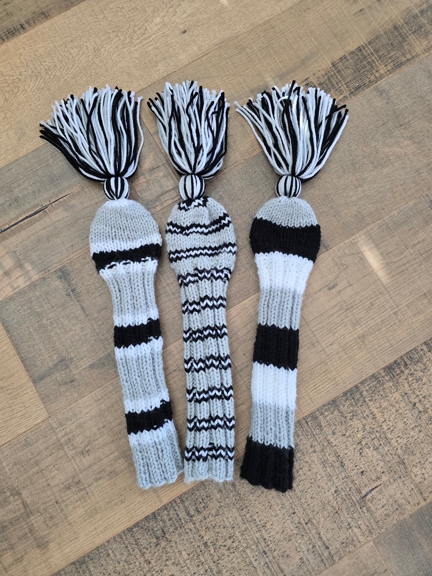 Custom Golf Club Covers Hand Knit Gray, Black & White for Hybrids for Gordie