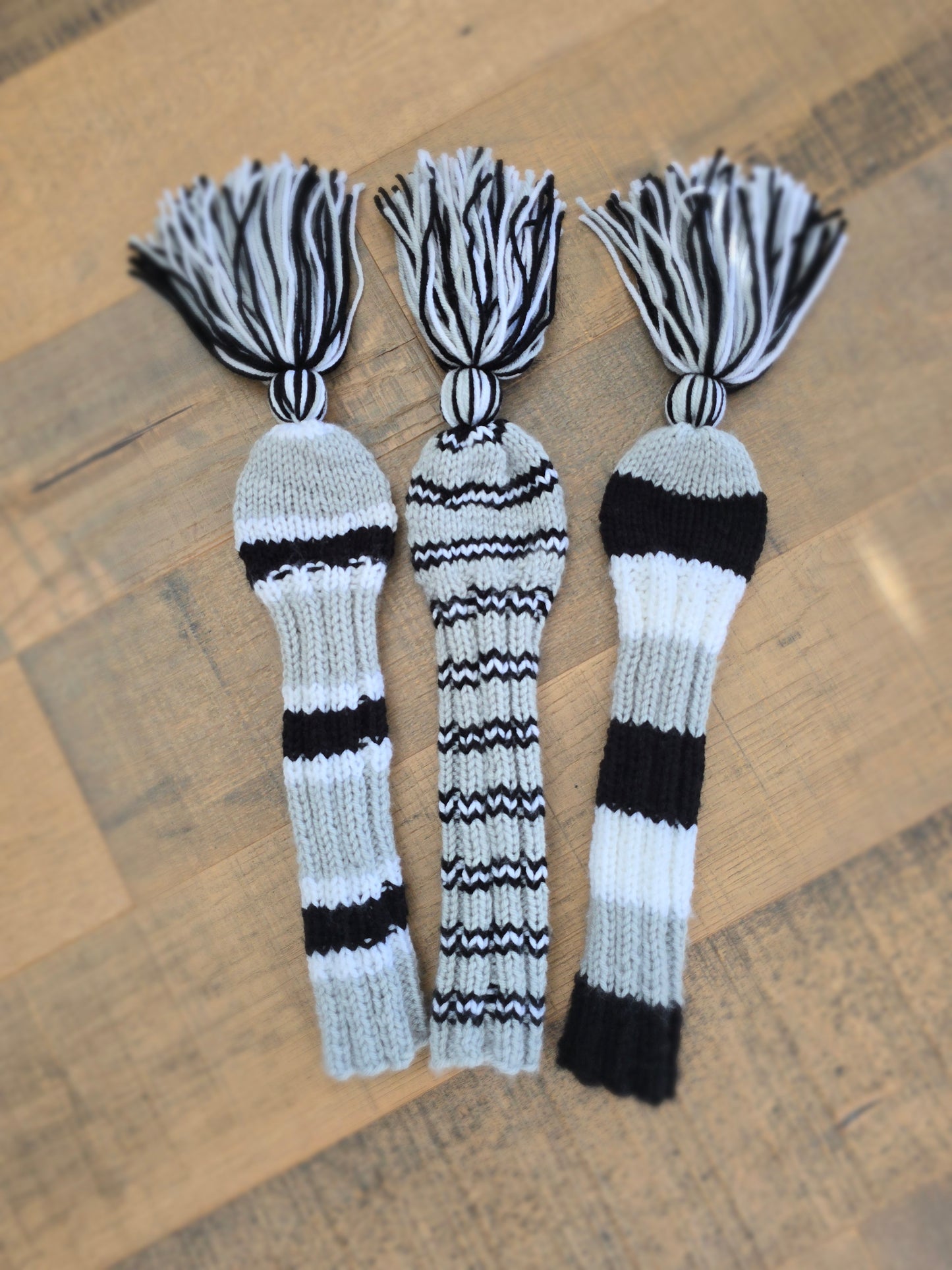 Custom Golf Club Covers Hand Knit Gray, Black & White for Hybrids for Gordie