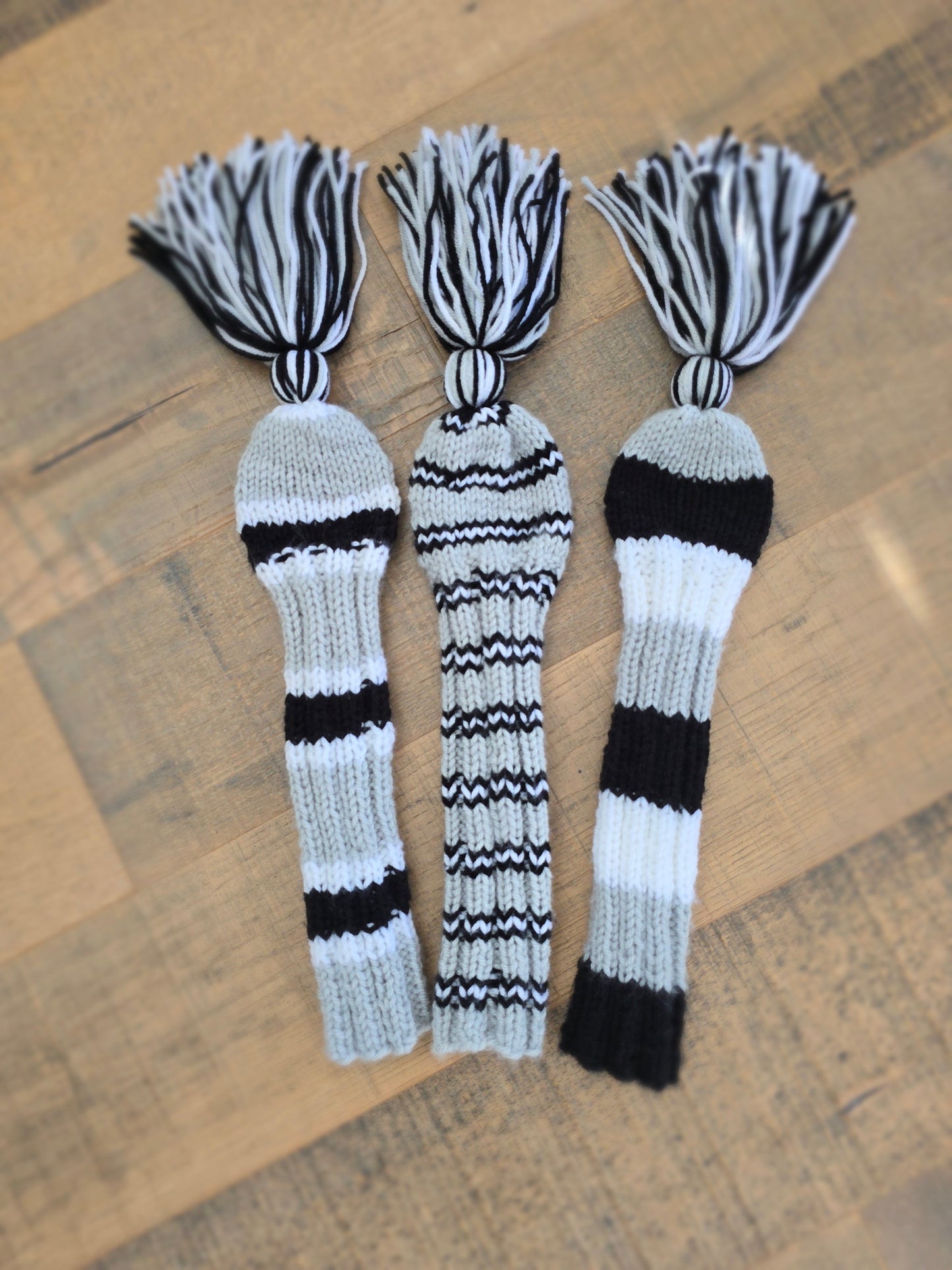 Custom Golf Club Covers Hand Knit Gray, Black & White for Hybrids for Gordie