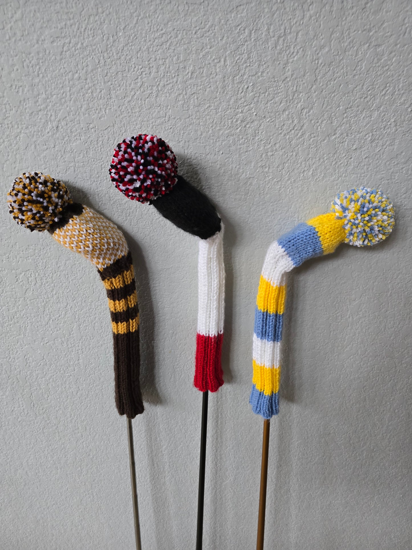 Hand Knit Golf Club Head Covers Retro-Vintage Custom Hybrids & Woods for Paul N