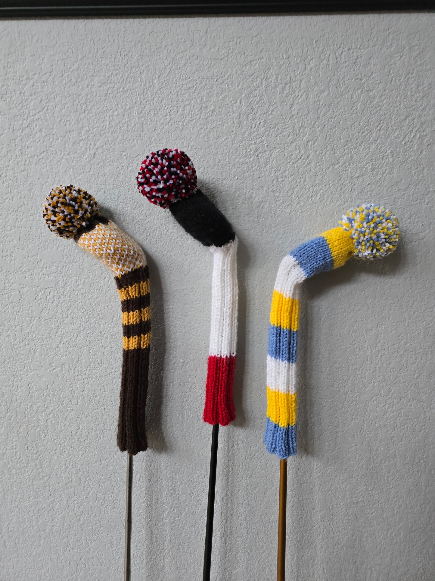 Hand Knit Golf Club Head Covers Retro-Vintage Custom Hybrids & Woods for Paul N