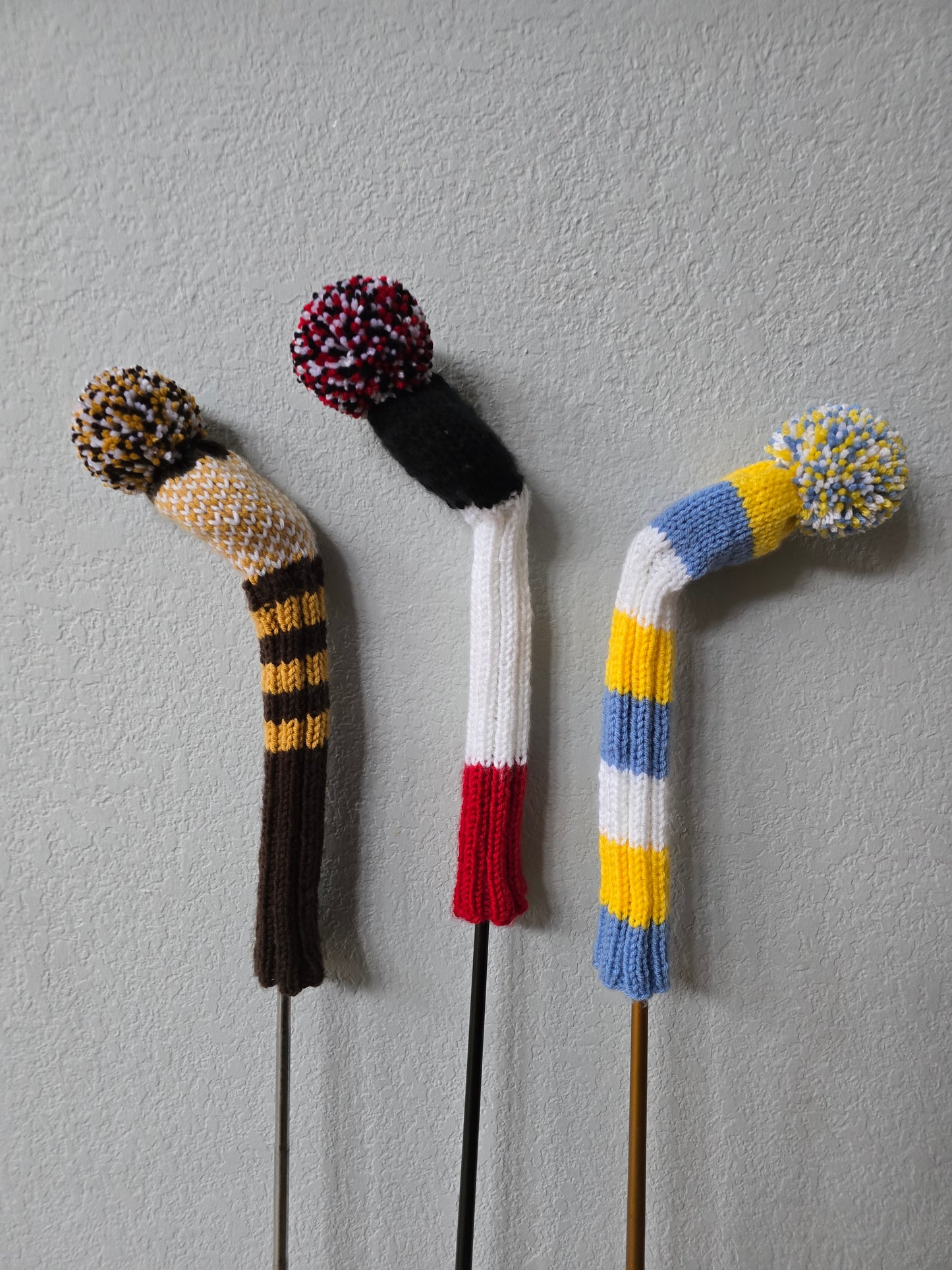 Hand Knit Golf Club Head Covers Retro-Vintage Custom Hybrids & Woods for Paul N