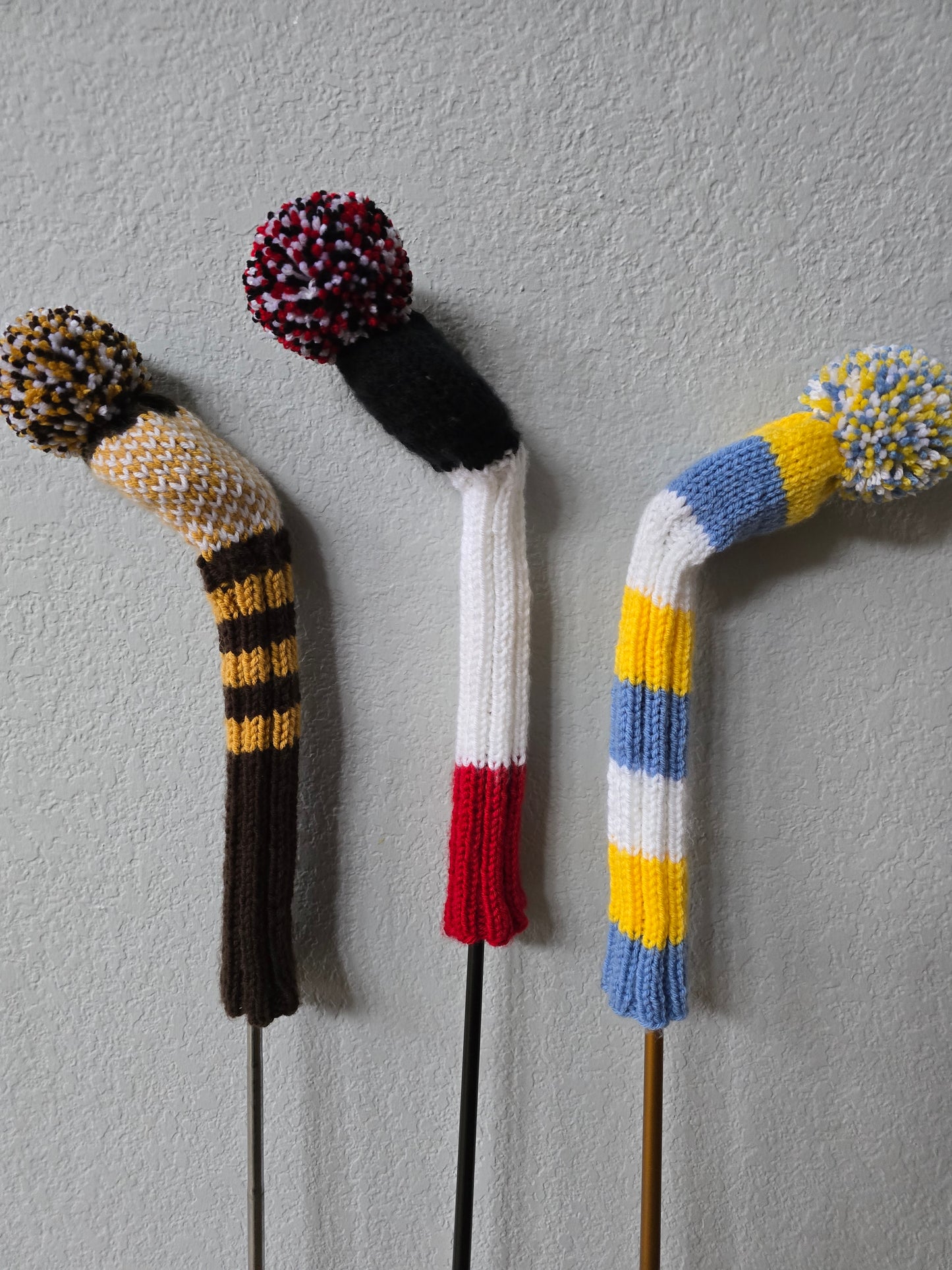 Hand Knit Golf Club Head Covers Retro-Vintage Custom Hybrids & Woods for Paul N