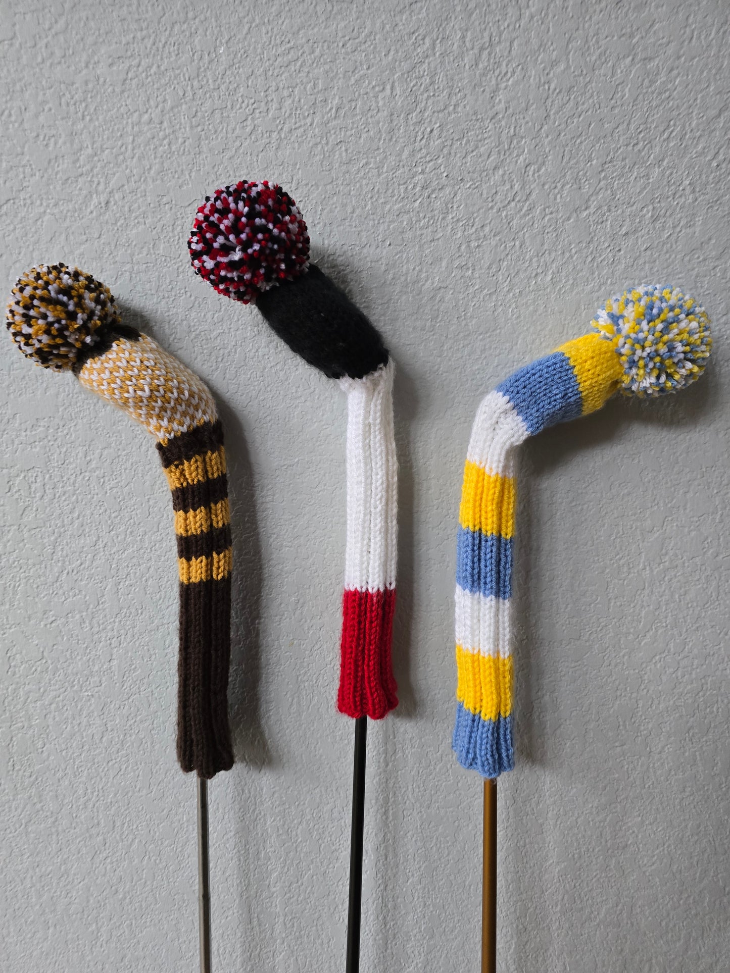 Hand Knit Golf Club Head Covers Retro-Vintage Custom Hybrids & Woods for Paul N