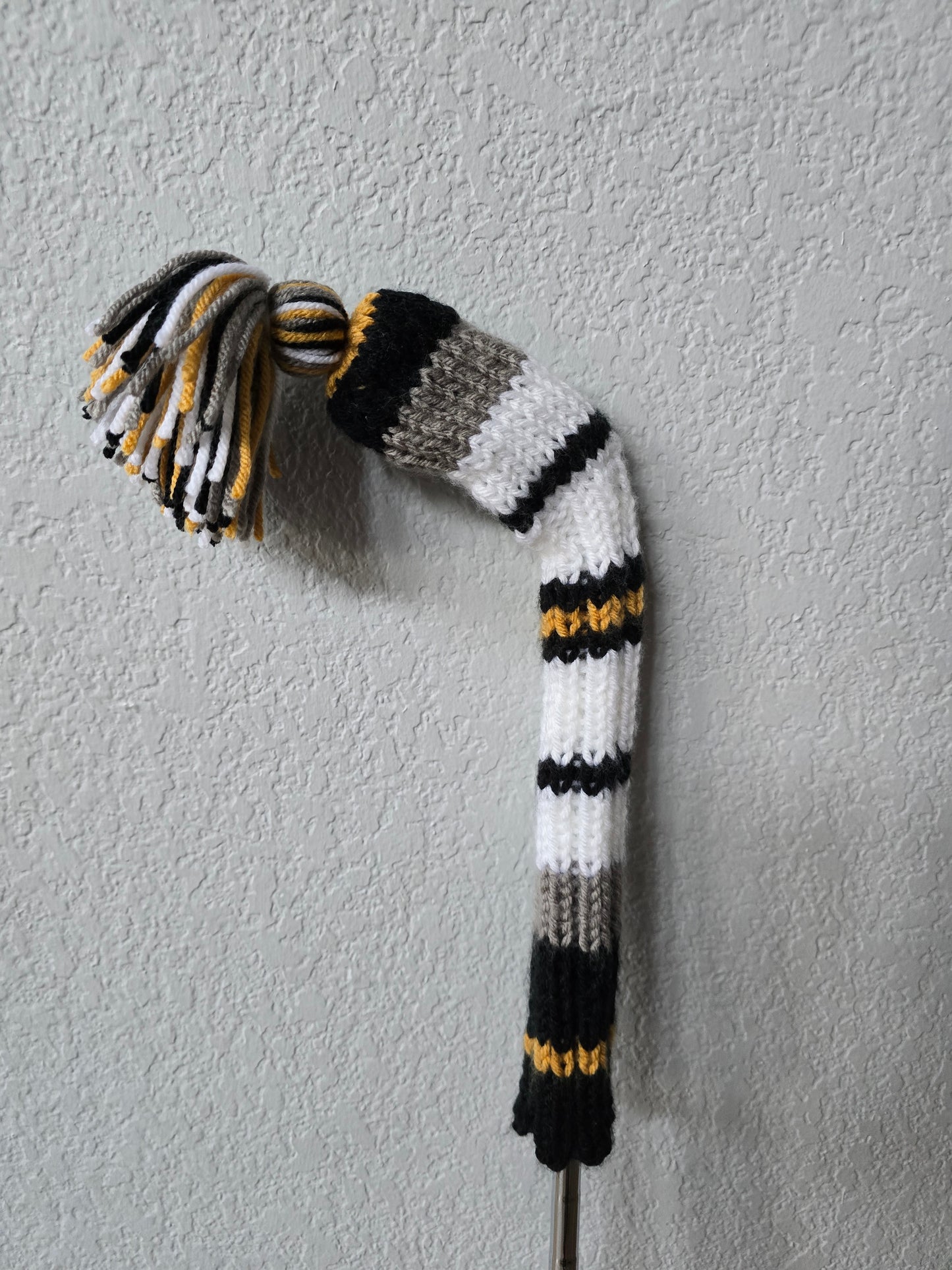 Custom Hand Knit Golf Club Head Cover Retro-Vintage Black, Gray, & White with Tassel for Iron for Dylan