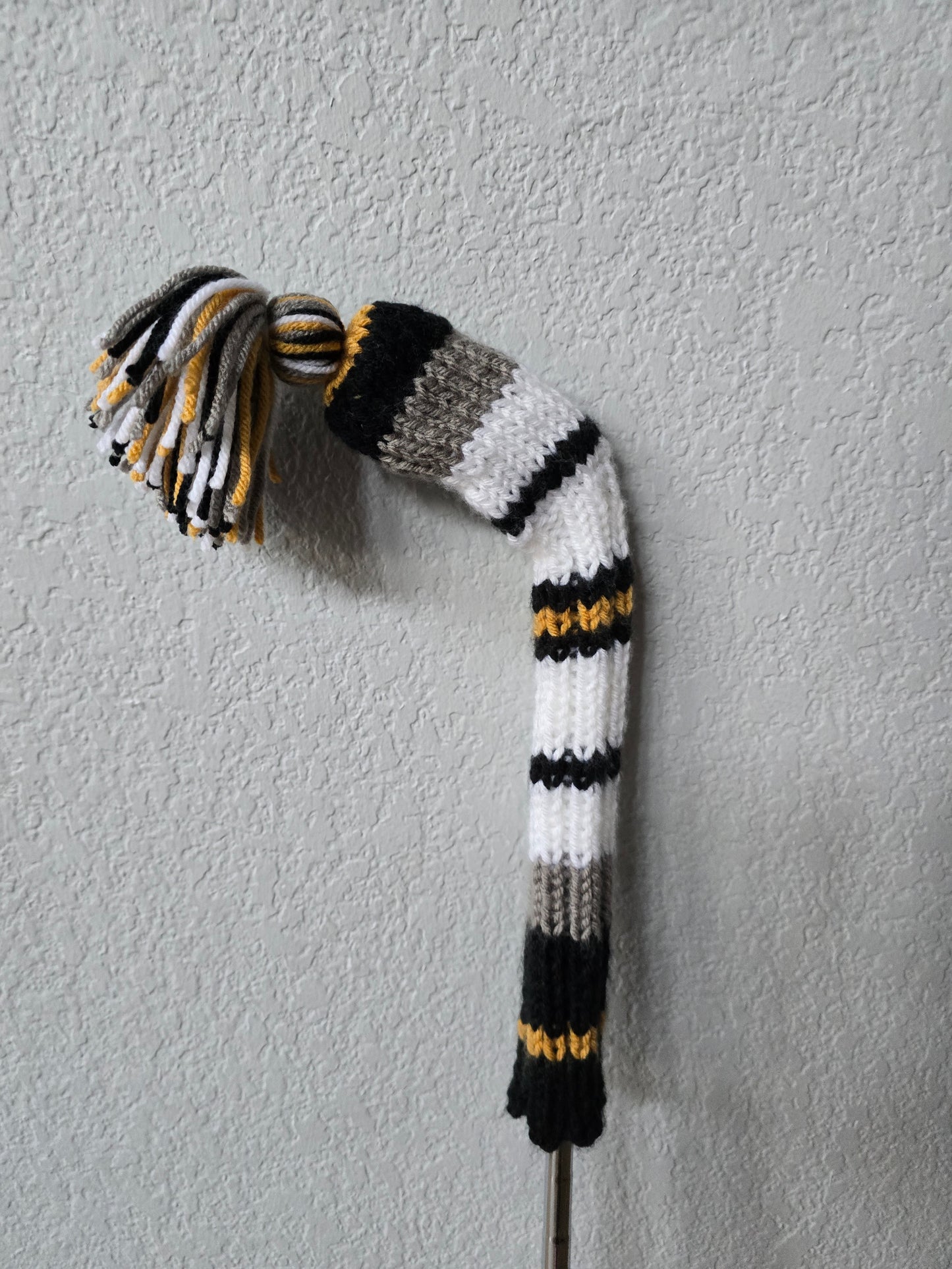 Custom Hand Knit Golf Club Head Cover Retro-Vintage Black, Gray, & White with Tassel for Iron for Dylan