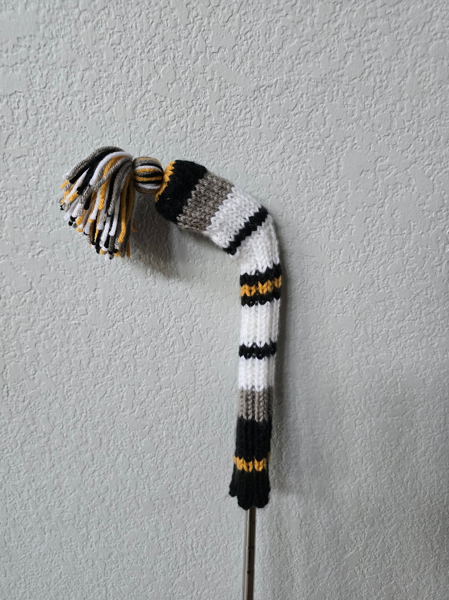 Custom Hand Knit Golf Club Head Cover Retro-Vintage Black, Gray, & White with Tassel for Iron for Dylan