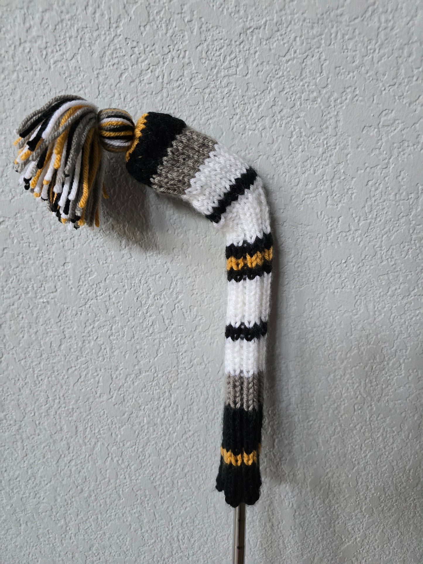 Custom Hand Knit Golf Club Head Cover Retro-Vintage Black, Gray, & White with Tassel for Iron for Dylan