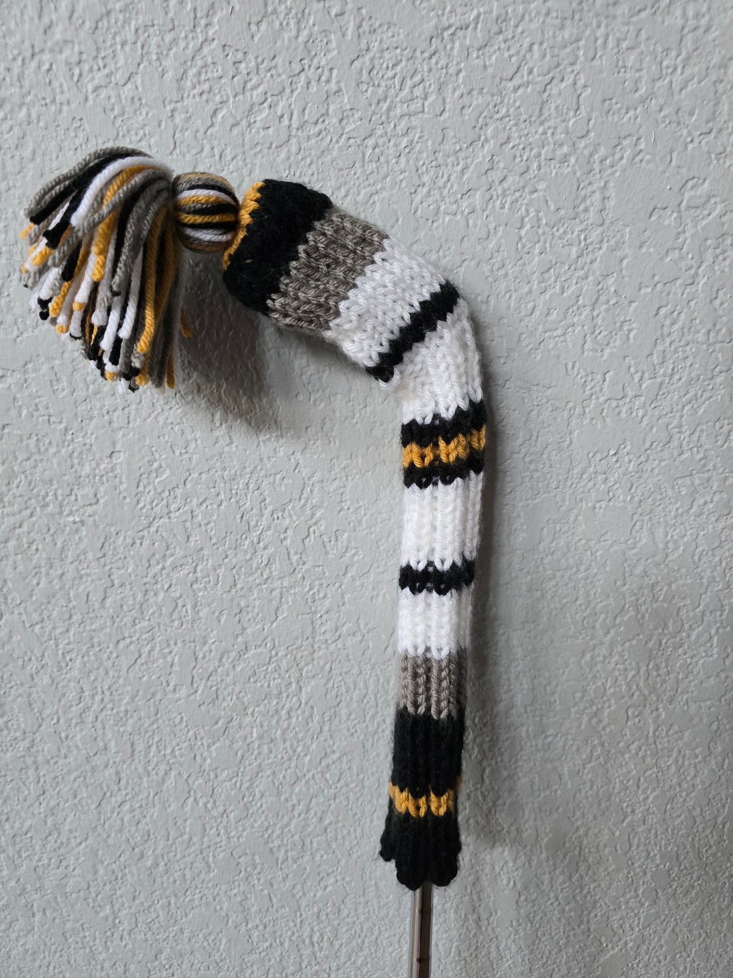 Custom Hand Knit Golf Club Head Cover Retro-Vintage Black, Gray, & White with Tassel for Iron for Dylan